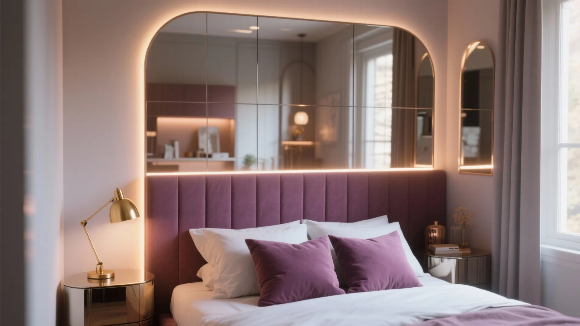 4. Small-Space Tricks: Mirrors, Lighting, and Pops of Plum