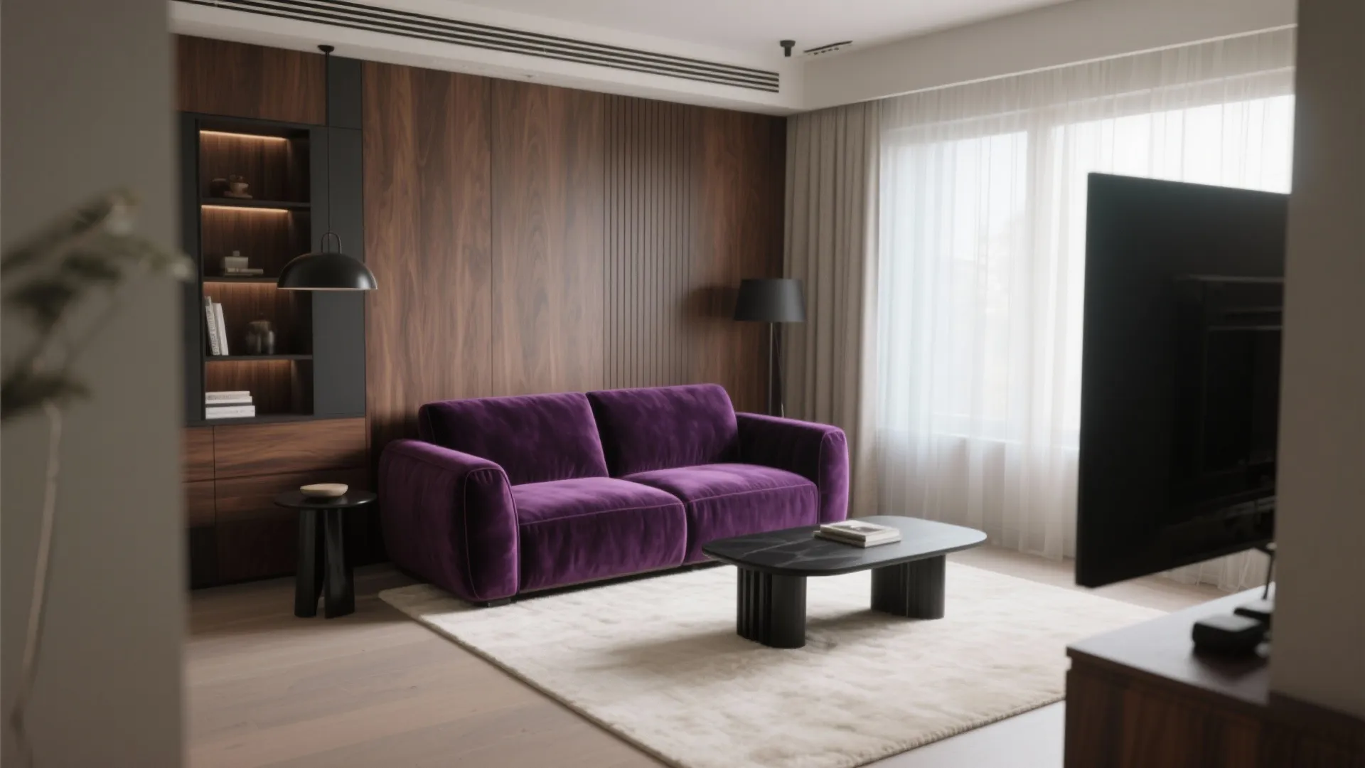 Plum Velvet Sofa as the Hero Piece
