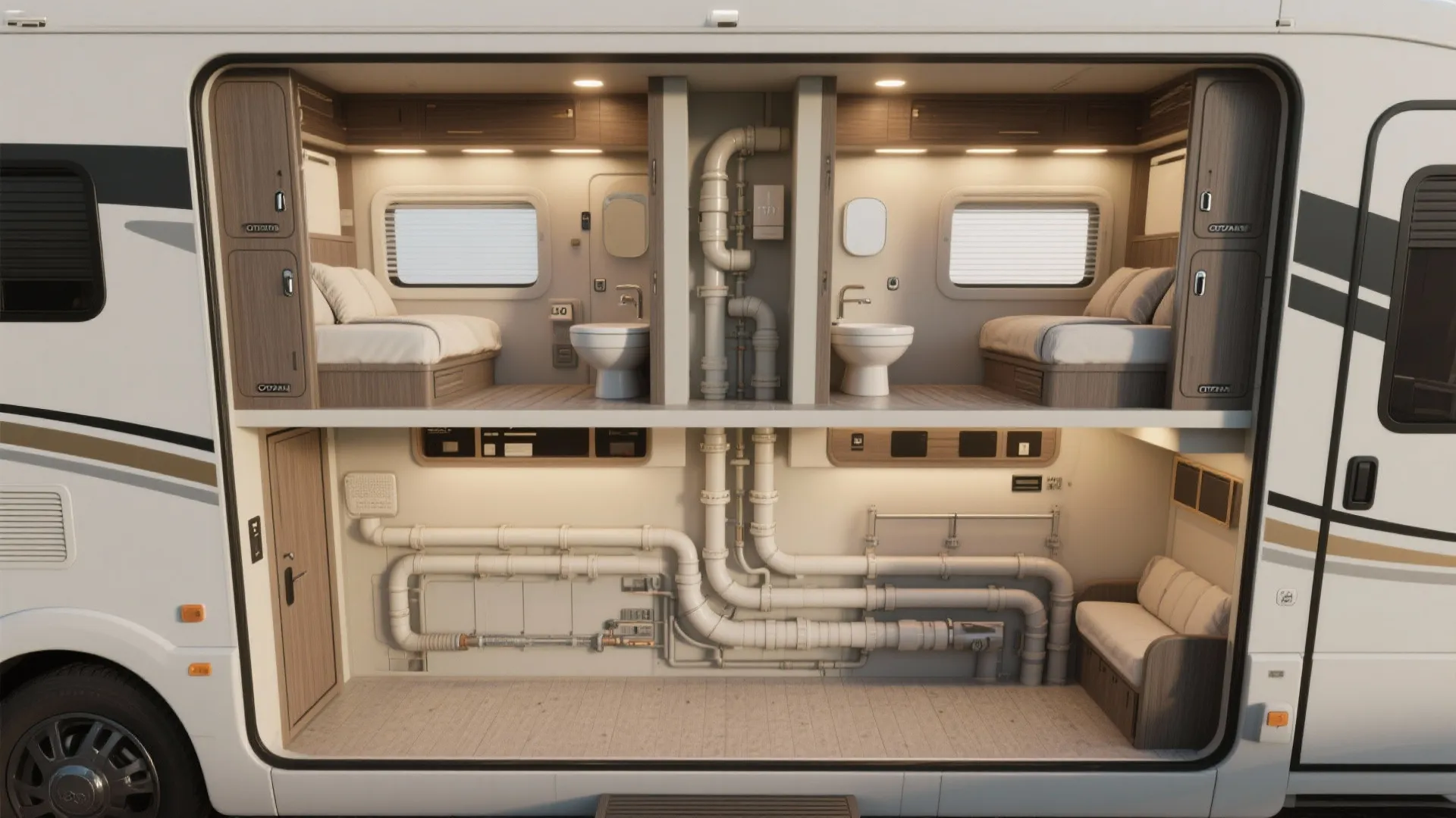 4. Shared plumbing wall and stacked systems