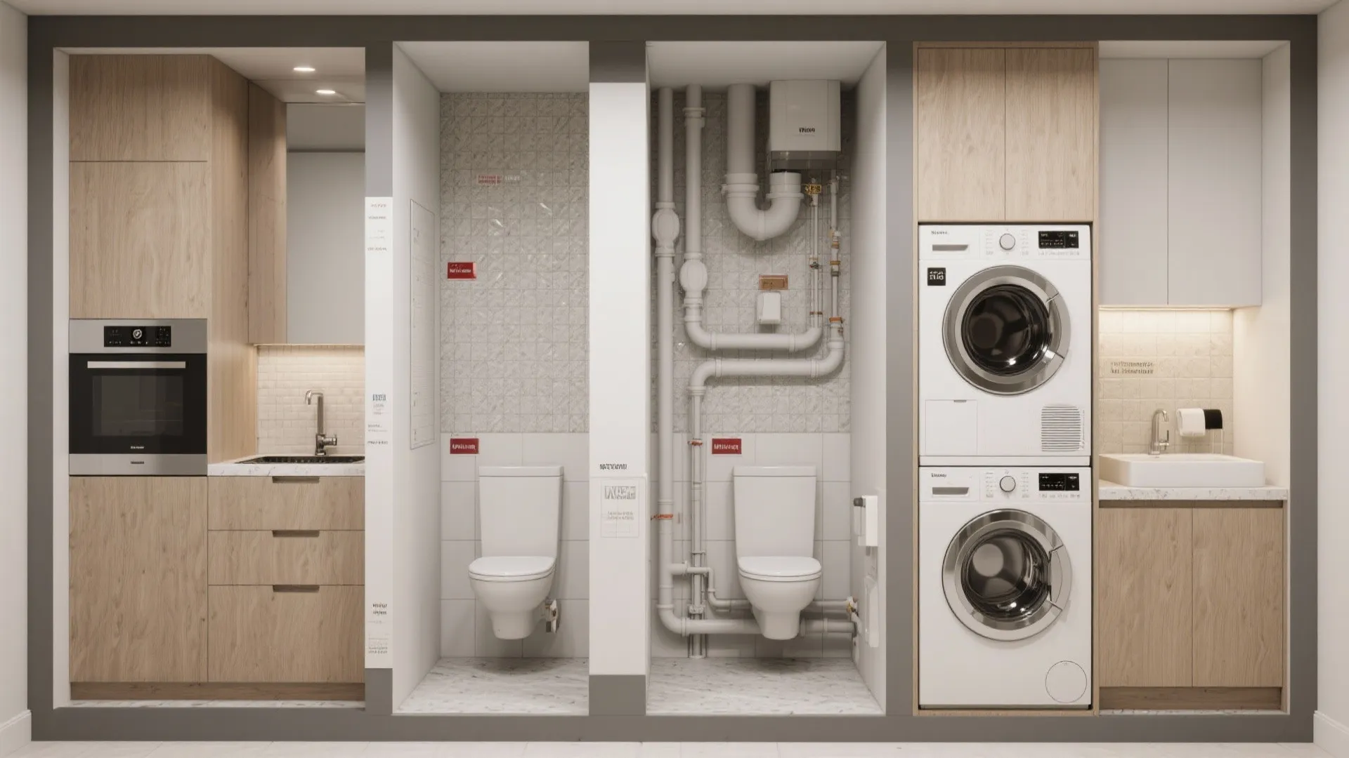 4. Compact Utility Core Along a Single Plumbing Wall