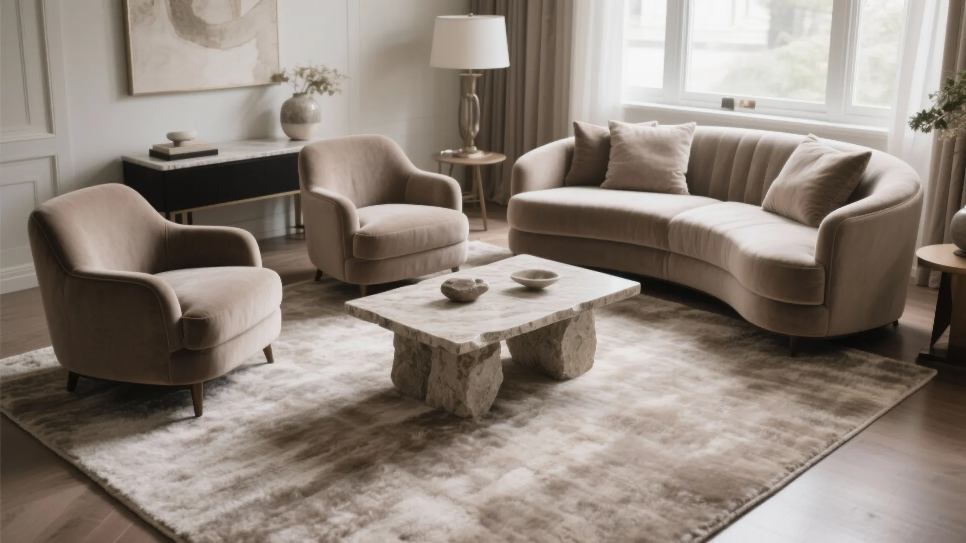 Plush Rug + Sculptural Seating