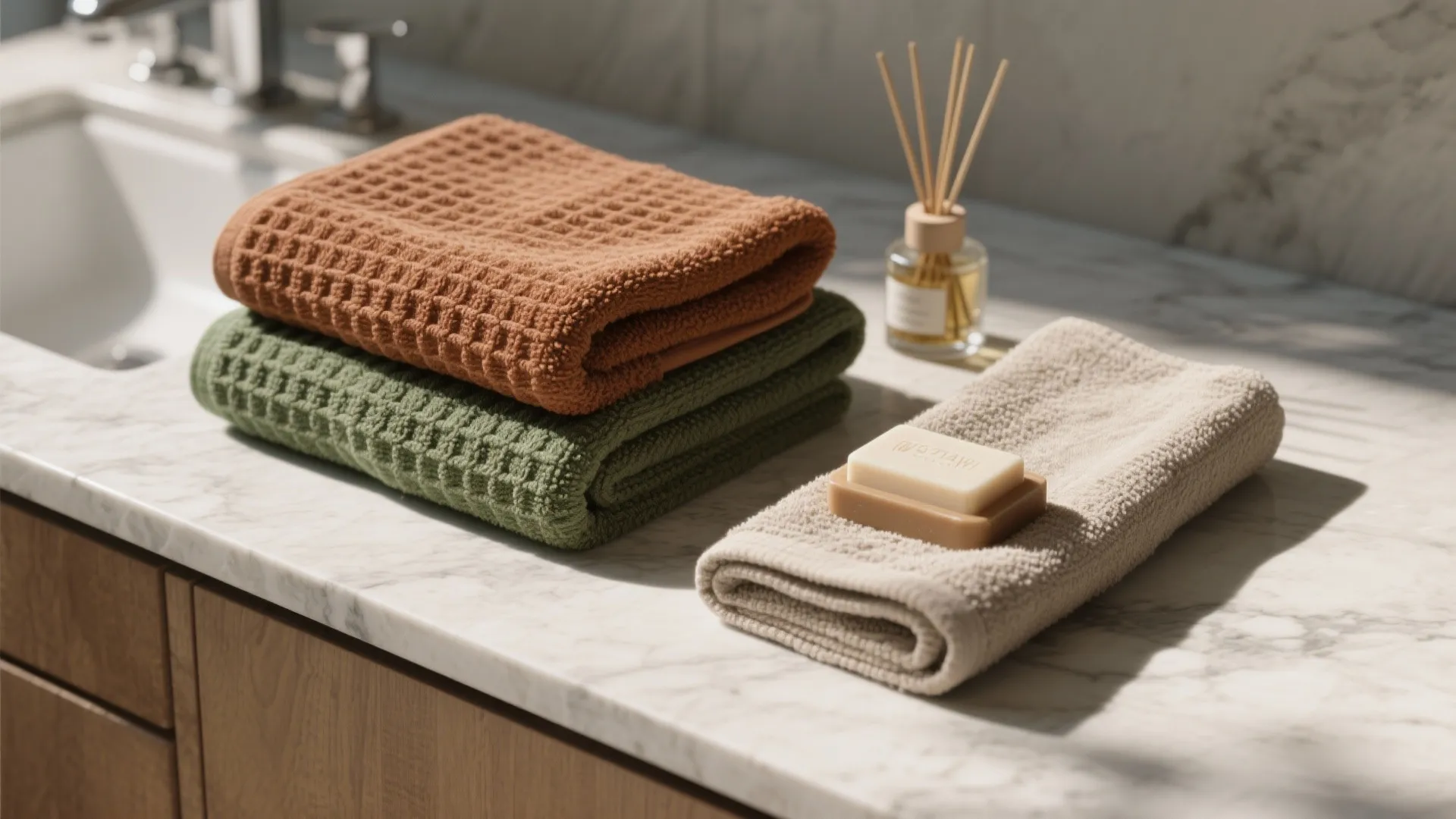 2. Plush Towels and Layered Linens