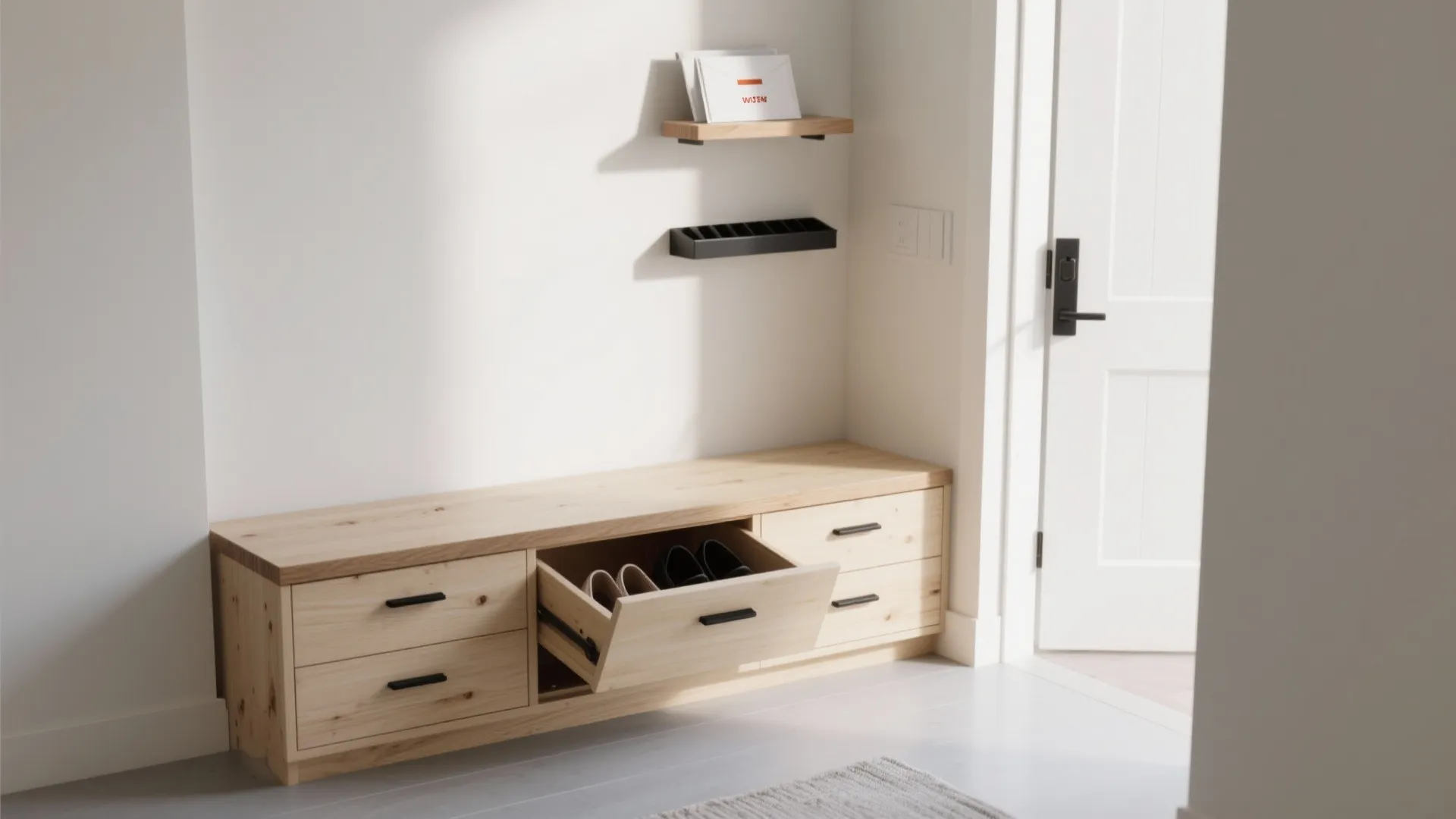 Built-in Plywood Bench with Shoe Storage