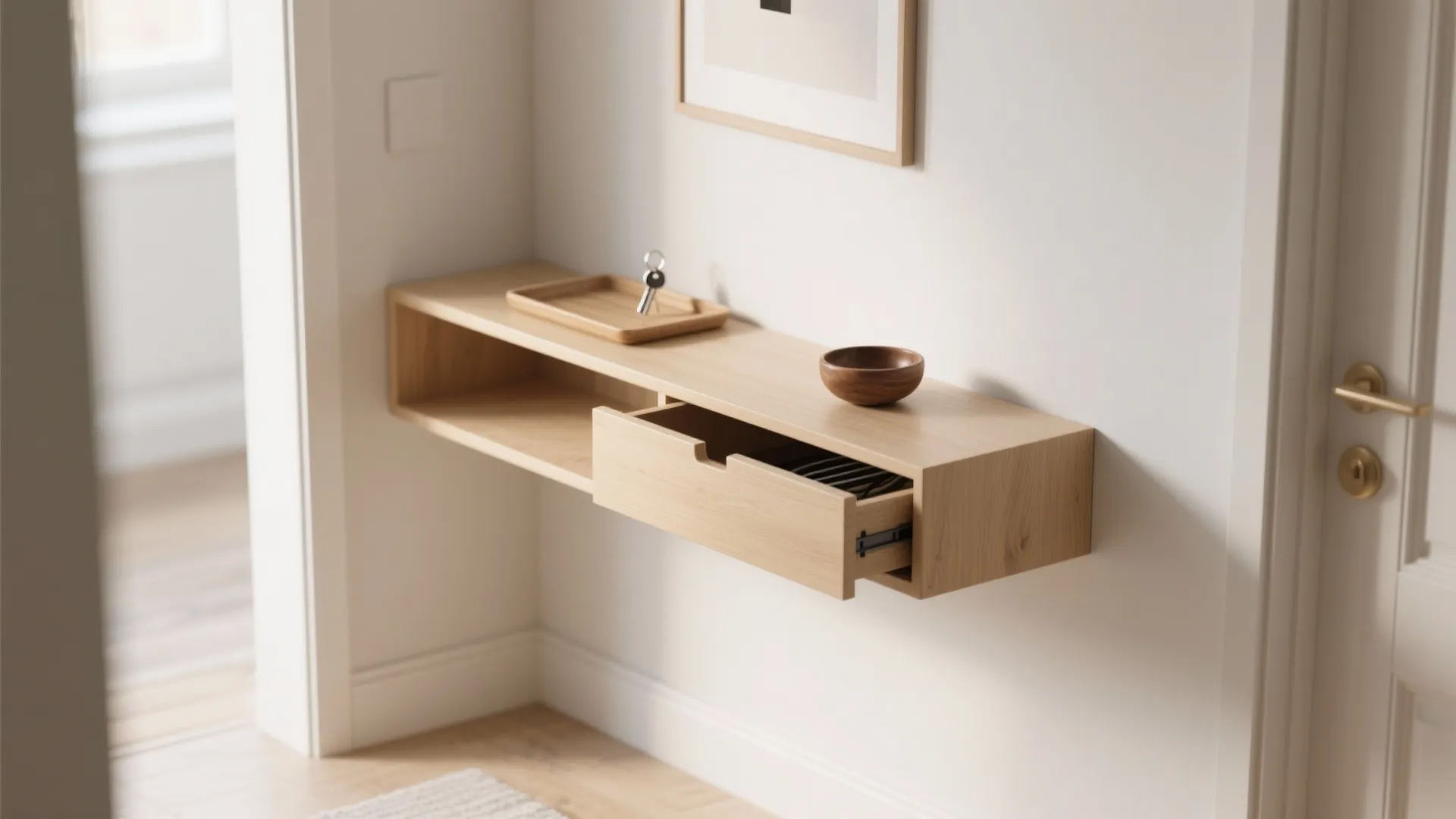 Built-in Plywood Console with Hidden Storage