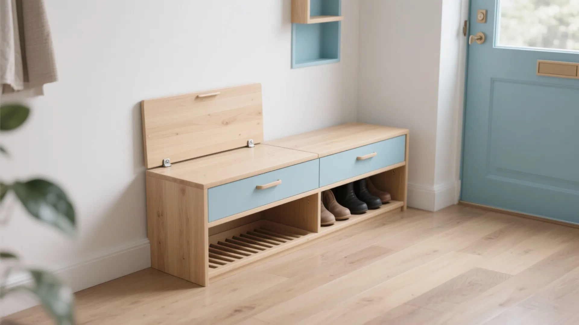 L-Shaped Hall Bench with Hidden Storage