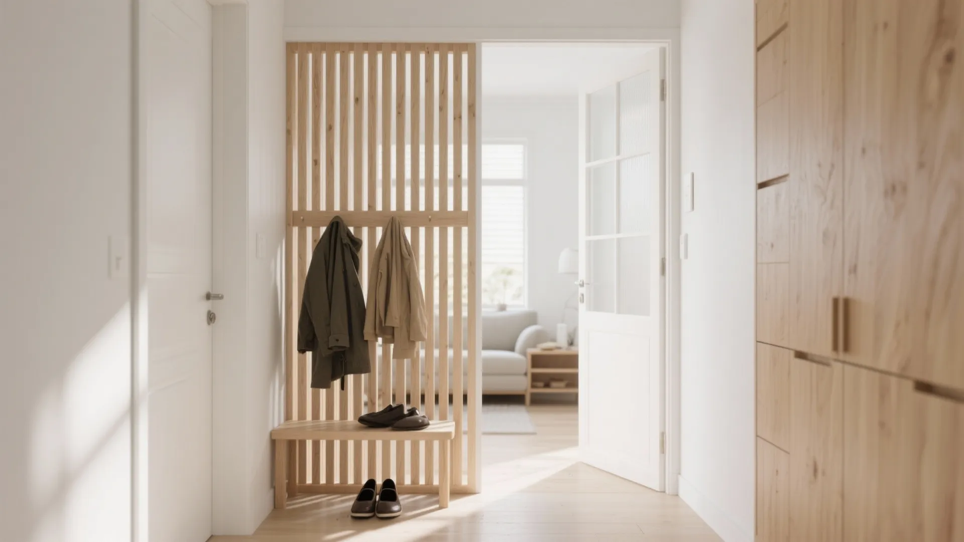 Plywood Slatted Divider for Airy Zoning