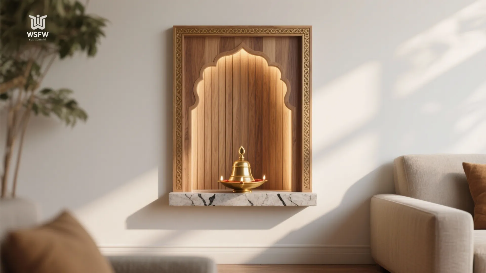 Plywood Mandir Wall Niche with Minimal Carving