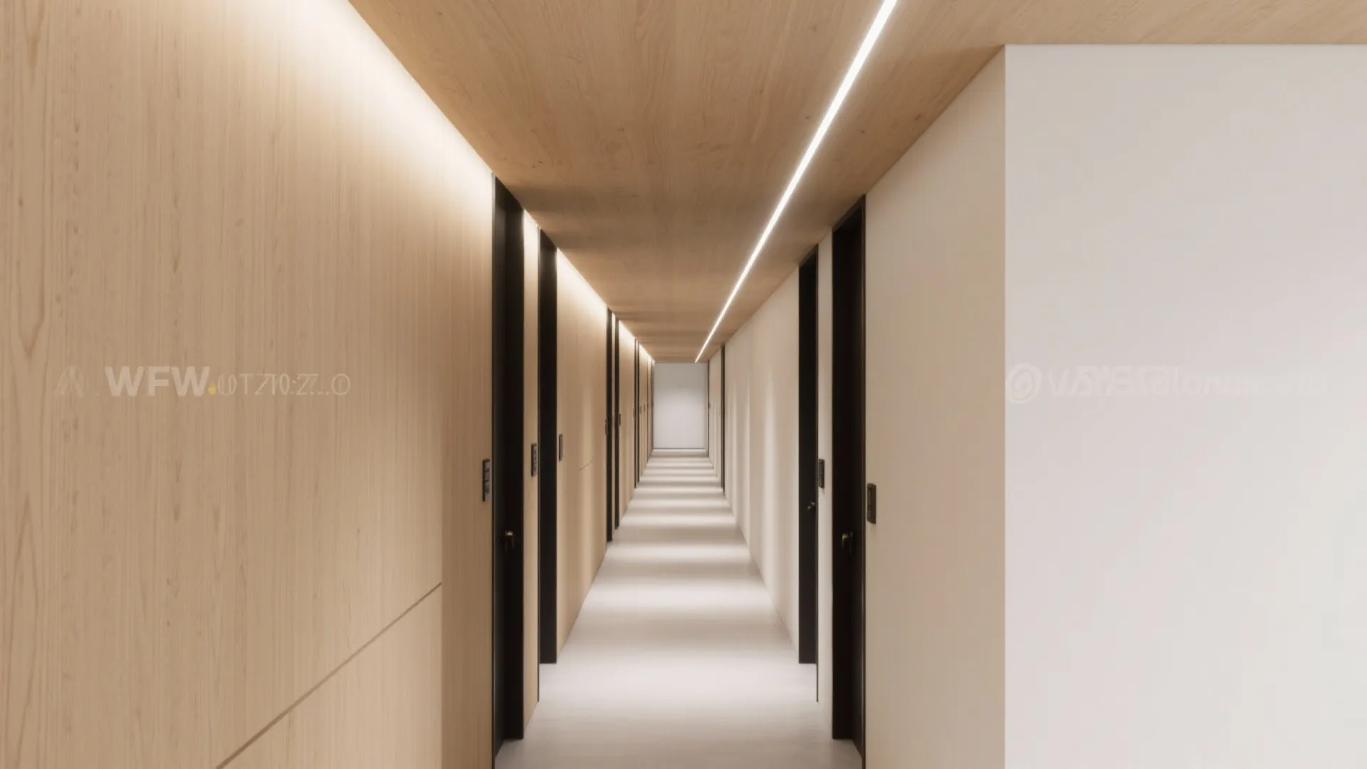 Warm Plywood Cove Ceiling to Stretch a Narrow Hall