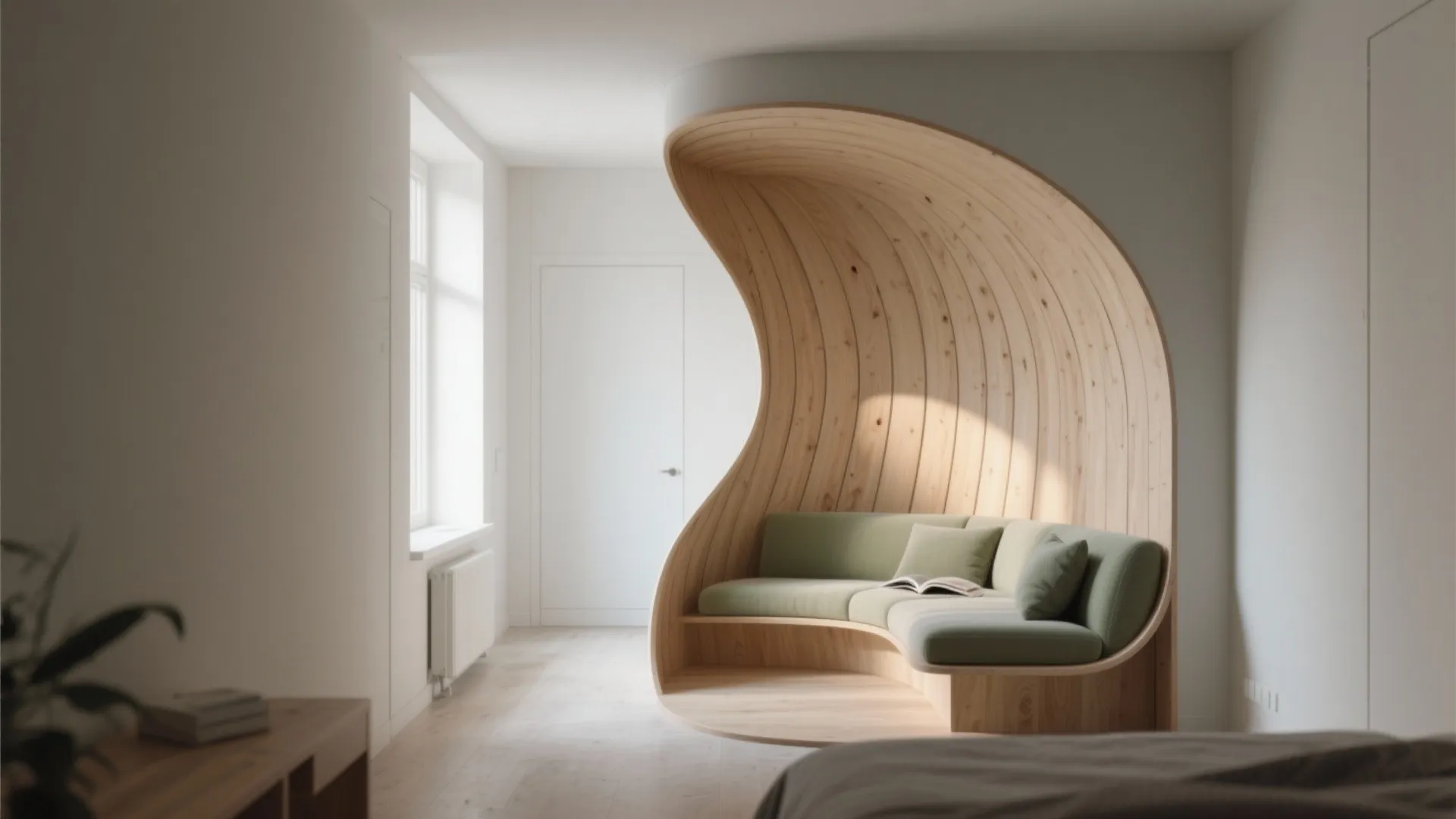 Curved Plywood Screen for Softer Flow