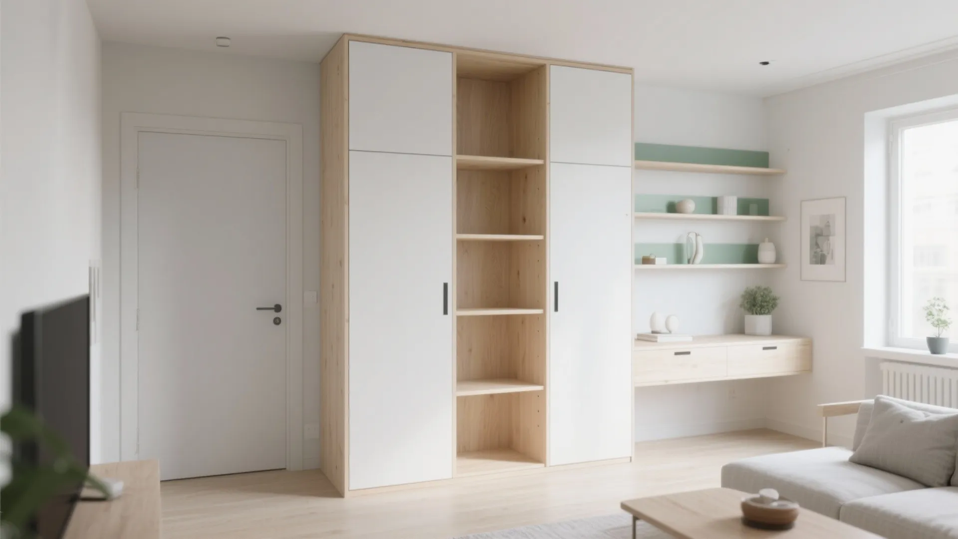 Minimalist Plywood Partition With Hidden Storage