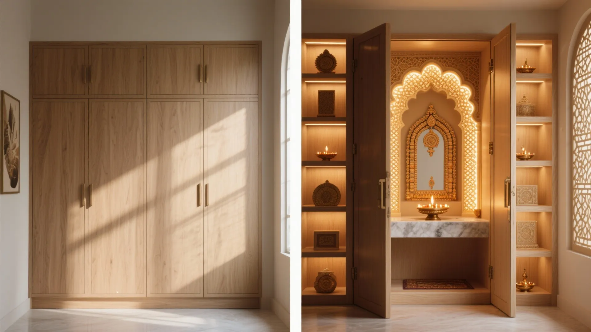 Pocket-door pooja cabinet