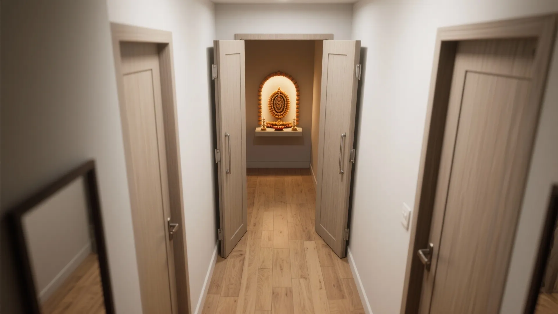 Sliding Double Pocket Doors in Compact Corridors