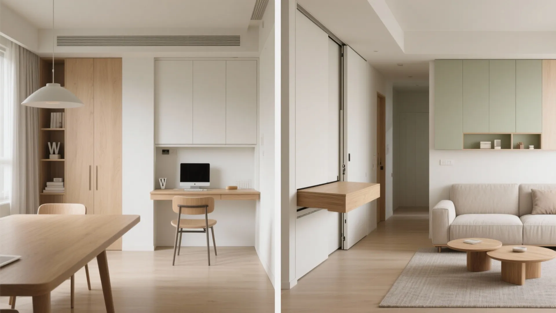Multi-functional furniture and pocket doors for flow