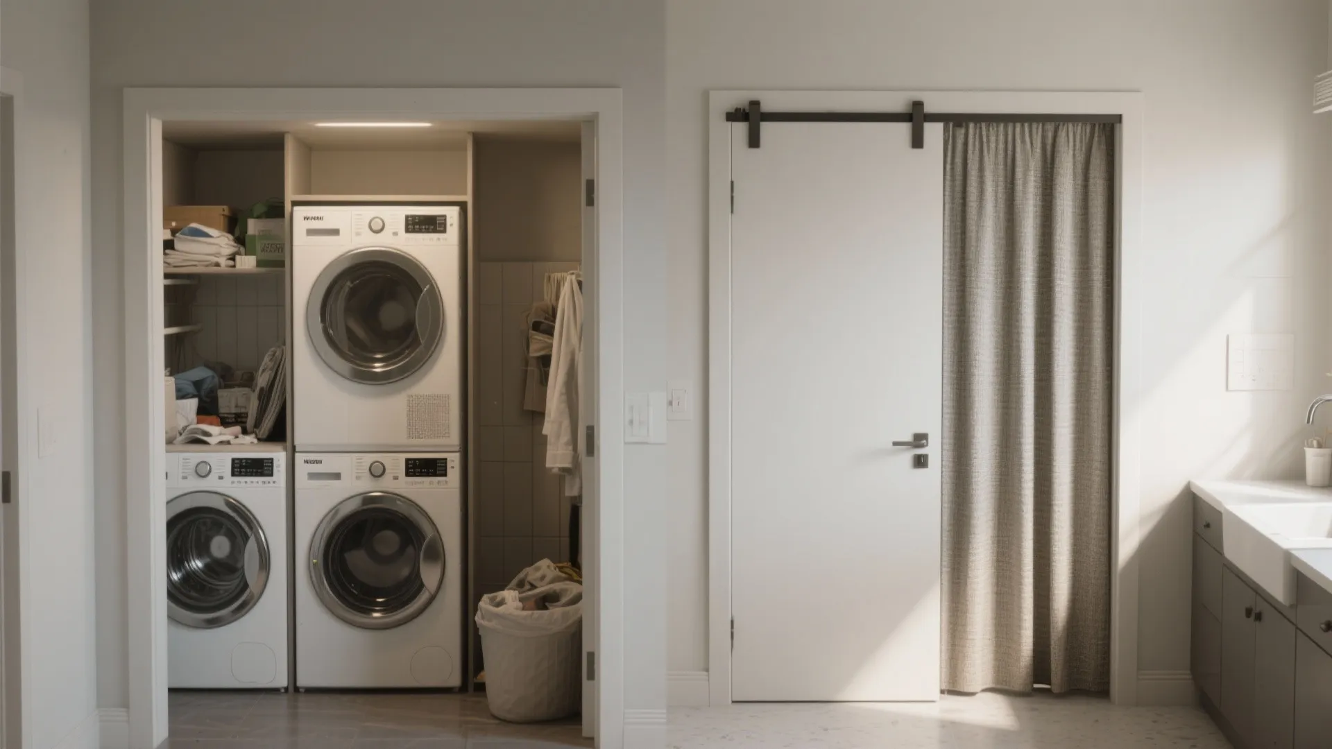 4. Pocket doors, curtains, or bi-folds to hide messes