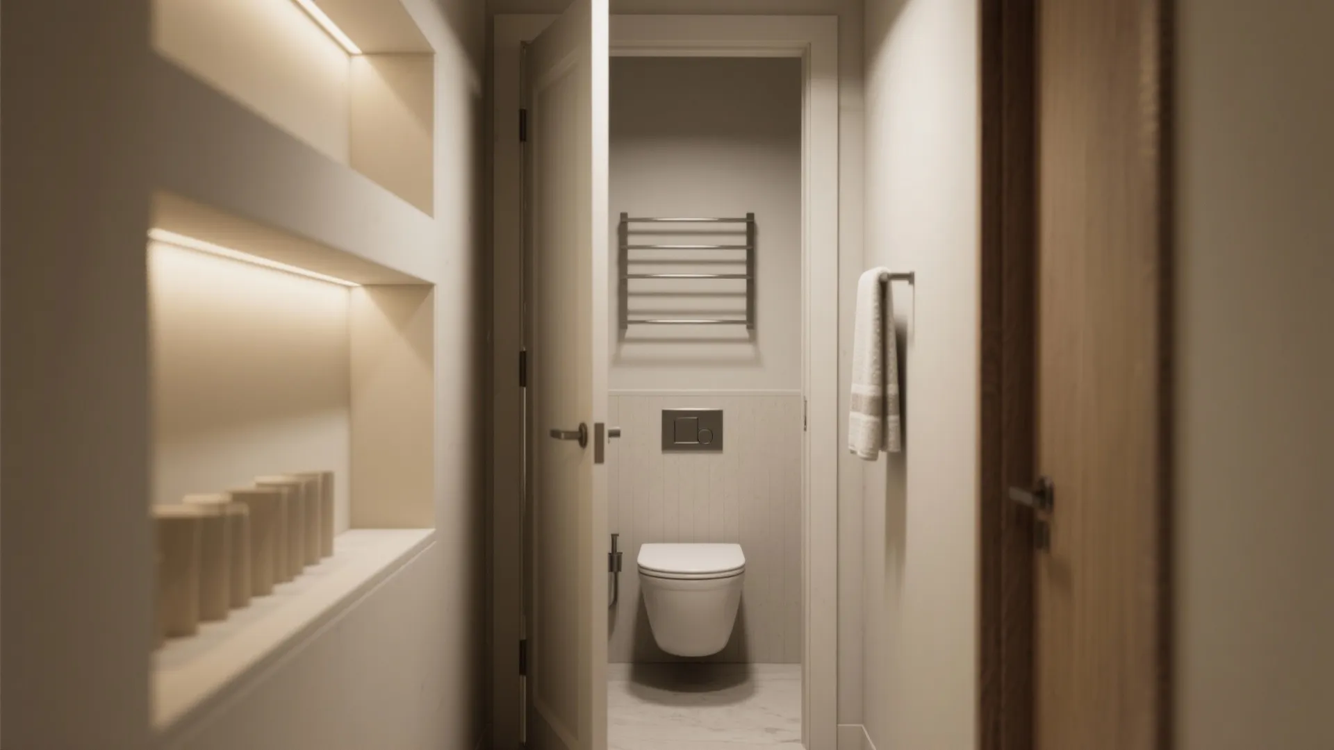 4. Swap the swing door for a pocket door and tuck storage vertically