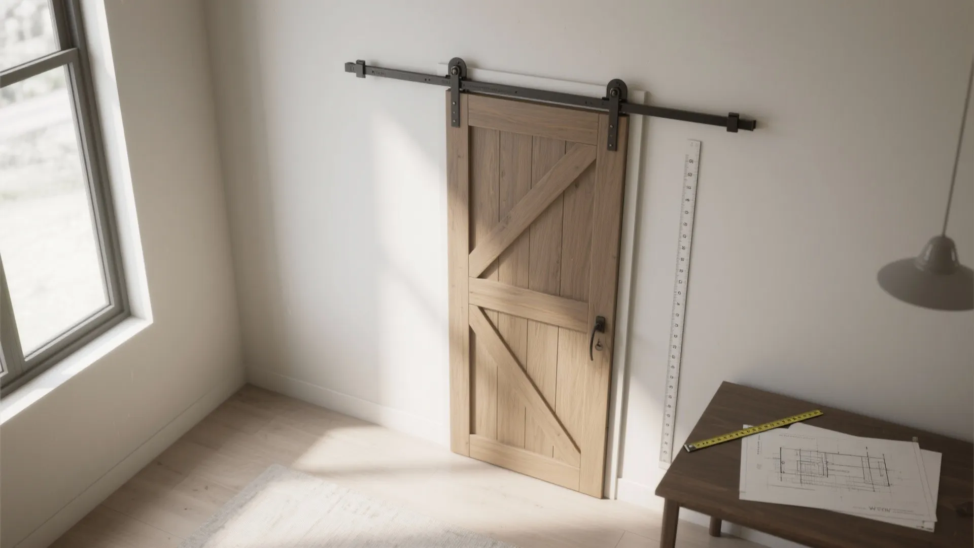 Pocket-style barn door (hidden track)