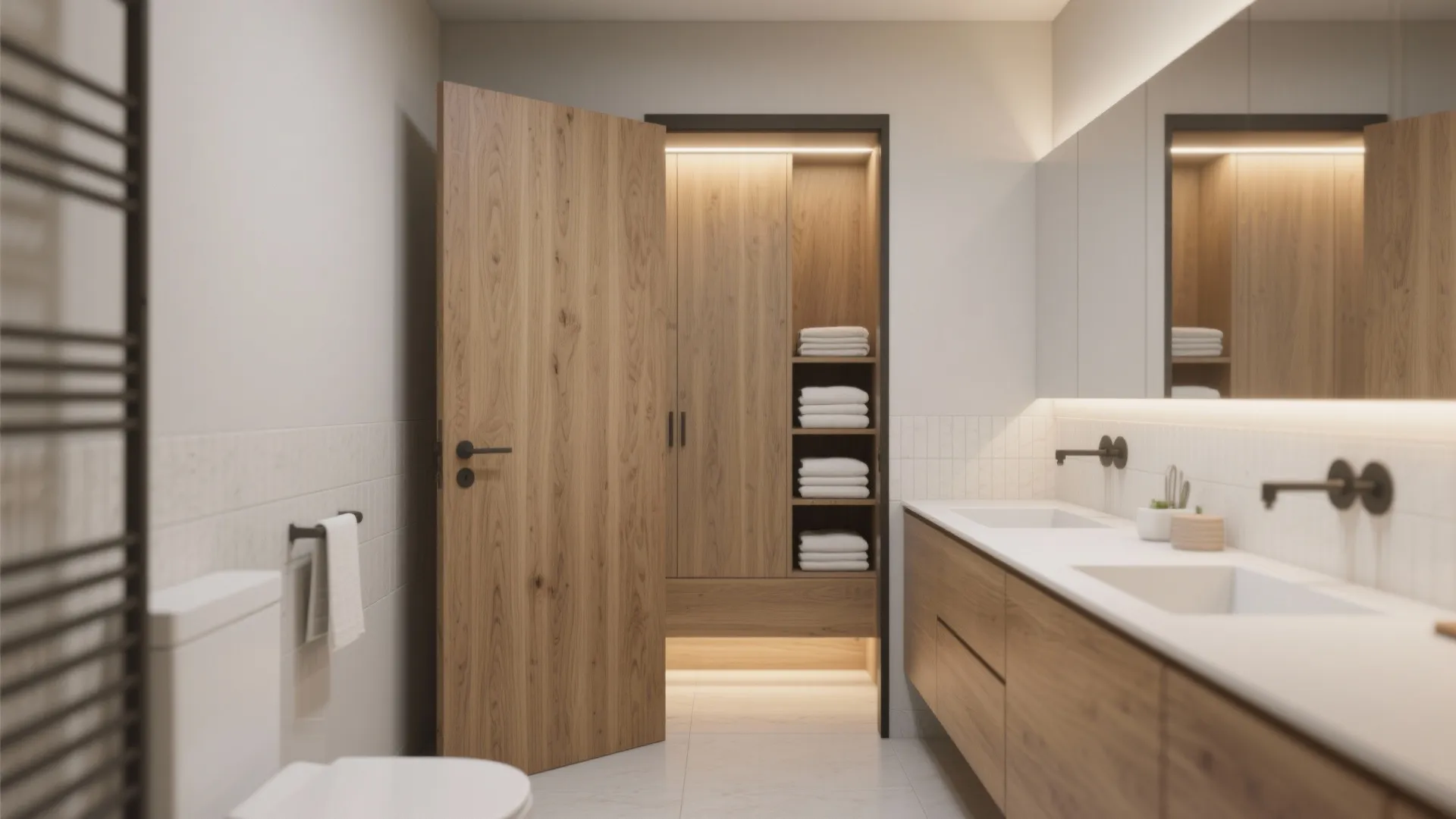 Pocket door design saving space in a small bathroom