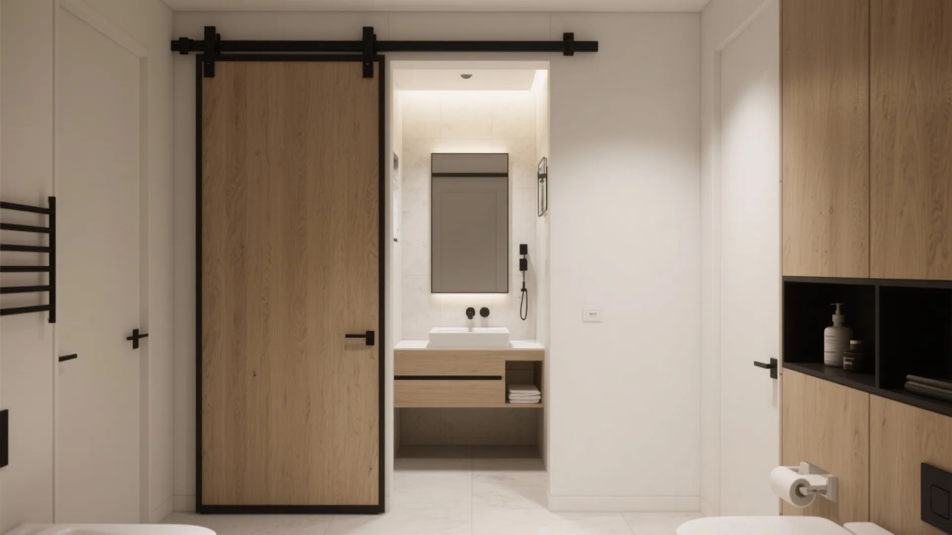 2. Use pocket doors when swing space is tight