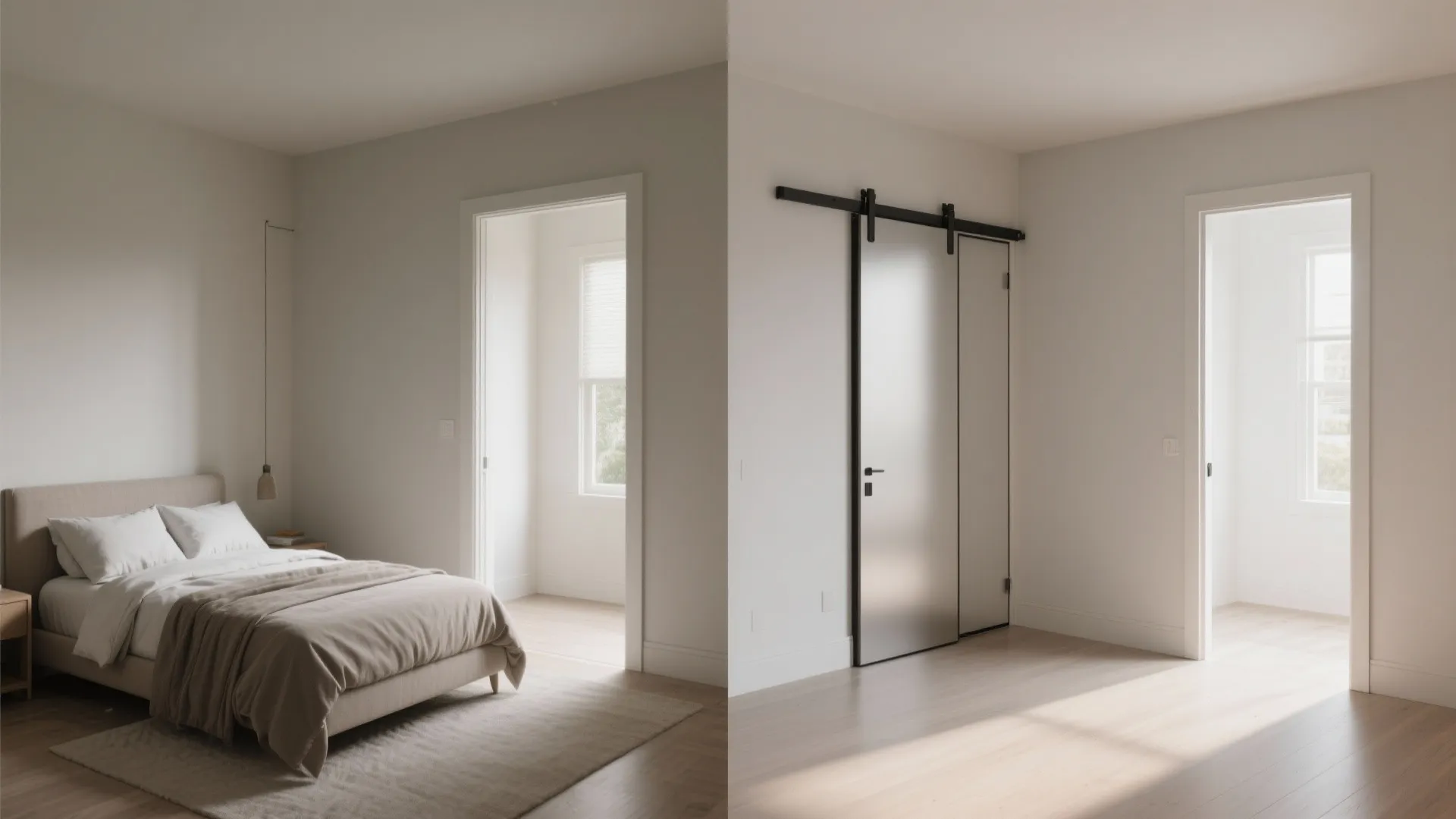 Bedroom corner transformation with pocket door installation
