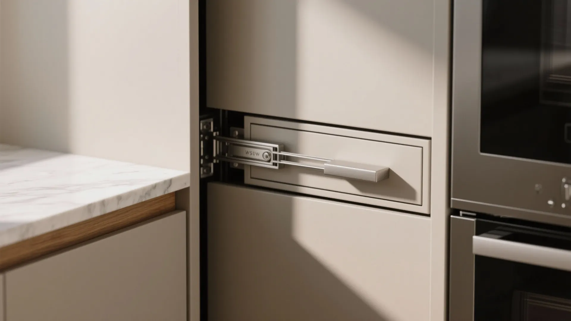 Minimalist kitchen storage with concealed systems