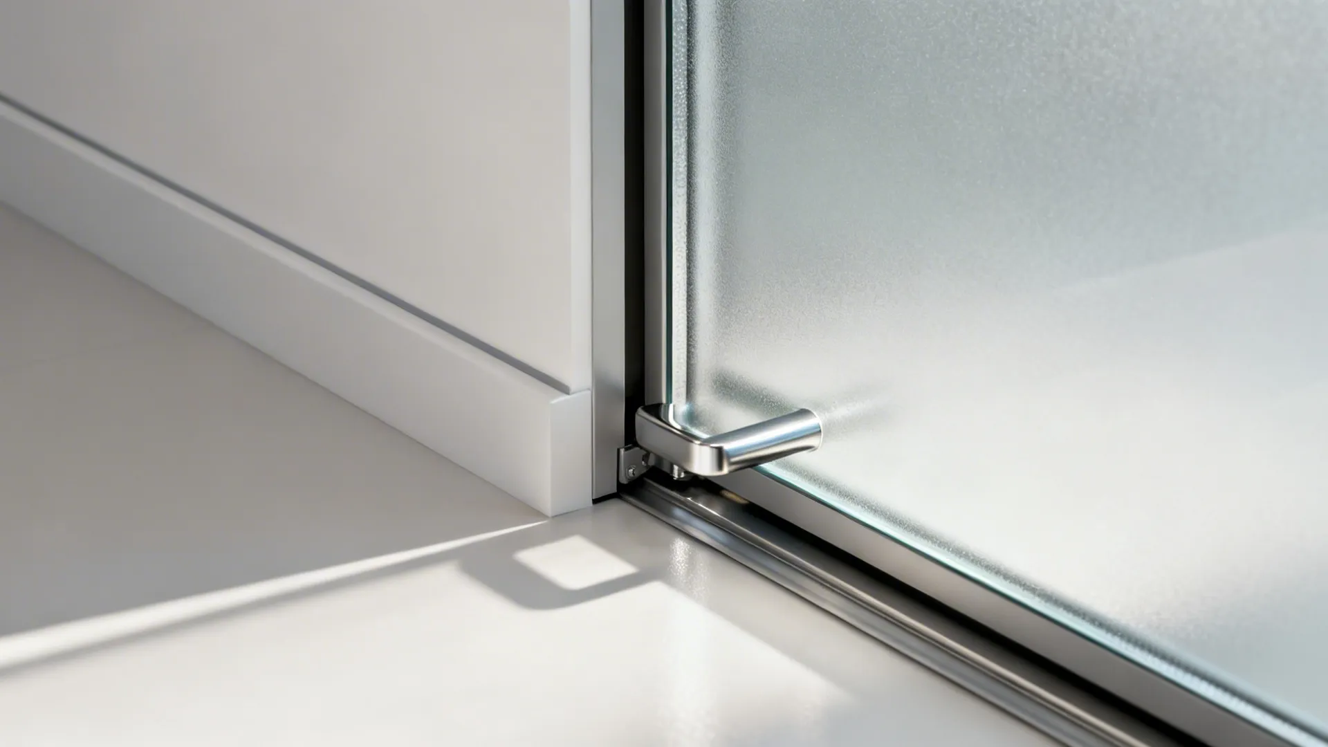 1) Frosted pocket door for a slim, hygienic entry