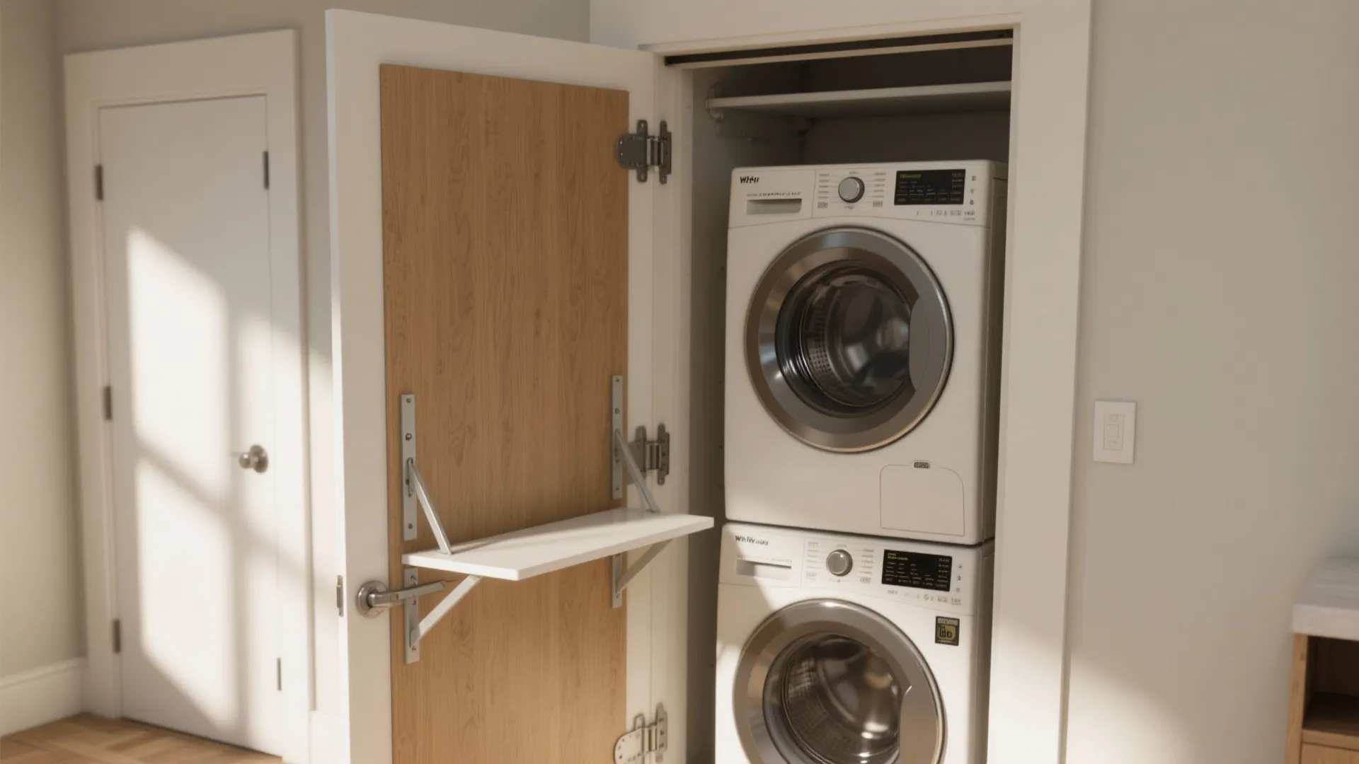 2. Sliding Pocket Door That Doubles as a Folding Surface