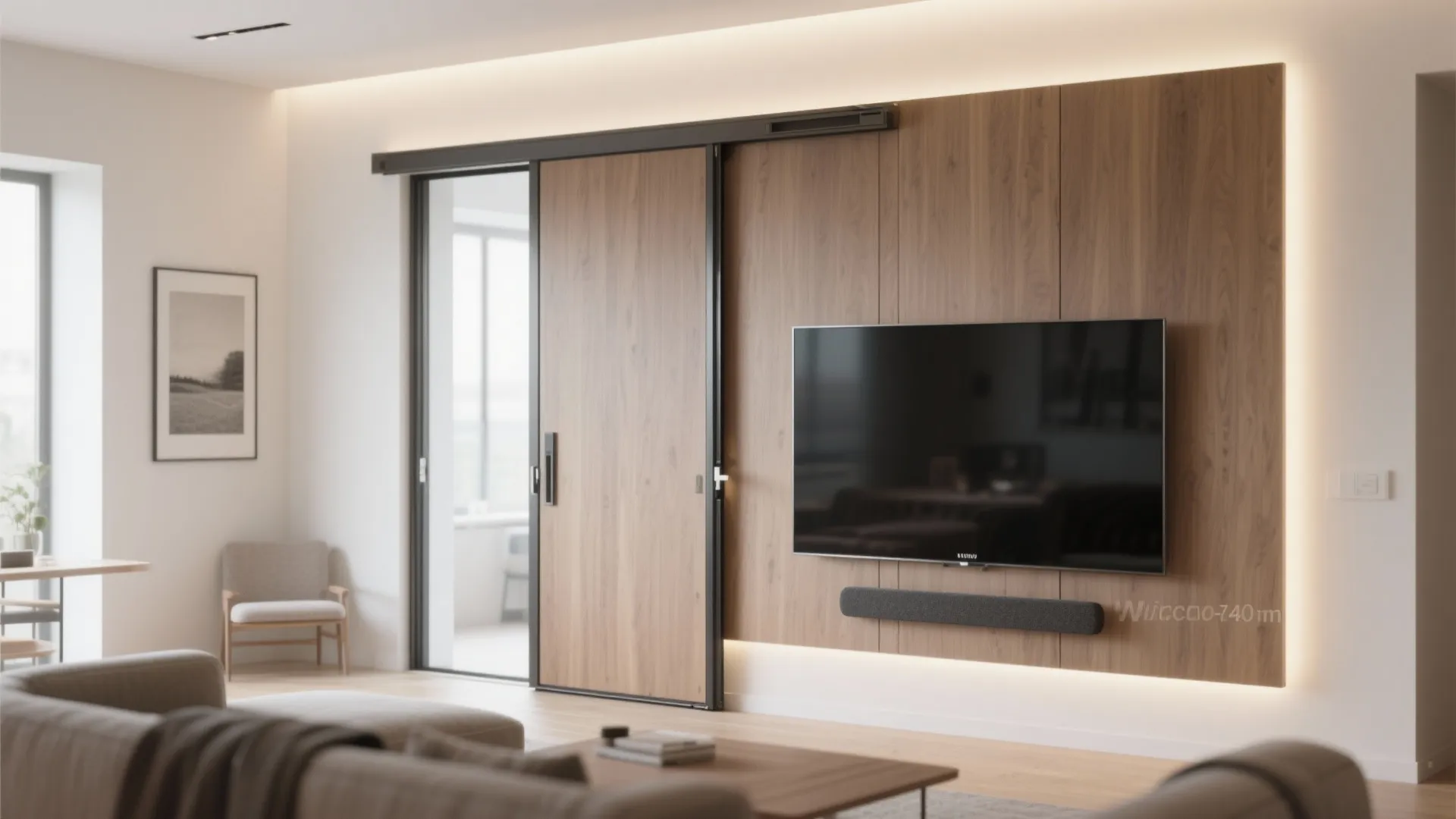 Micro-Frame Media Wall With Pocket Door