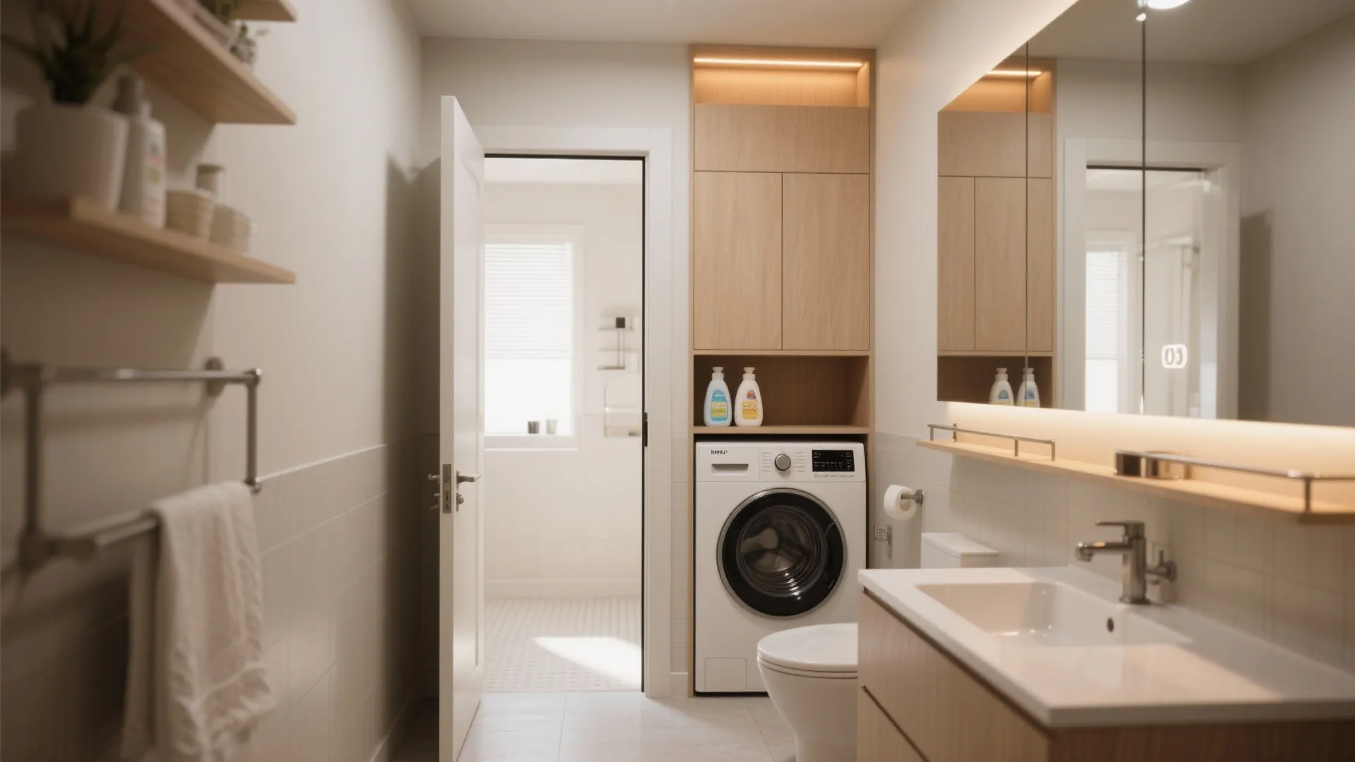 Pocket doors and mirrored storage to steal back space