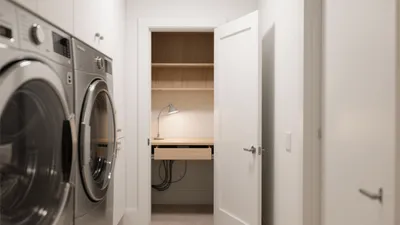 Compact Laundry Room with Hidden Home Office Nook