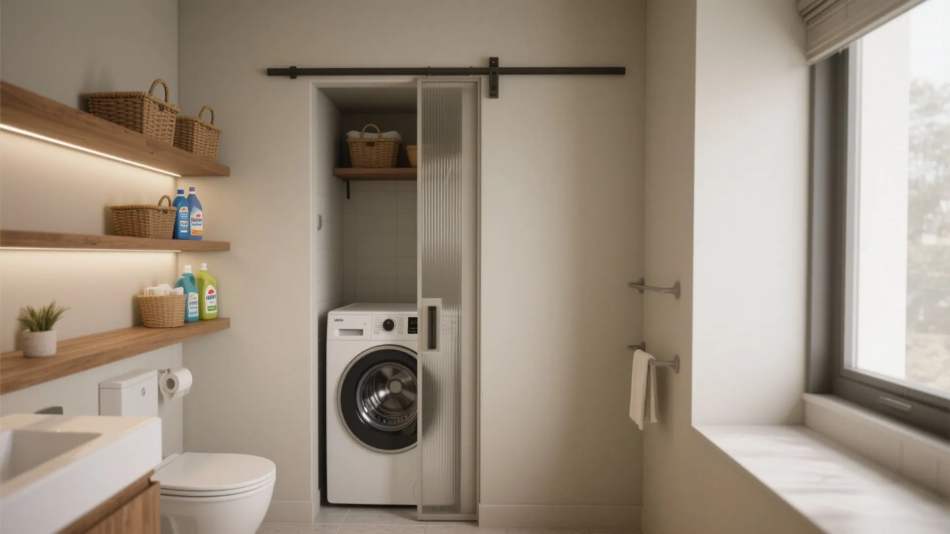 4. Pocket Door + Corner Laundry Nook