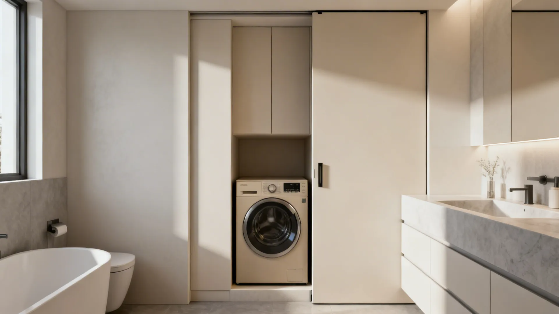 4. Pocket Door Nook — Separate Laundry Niche