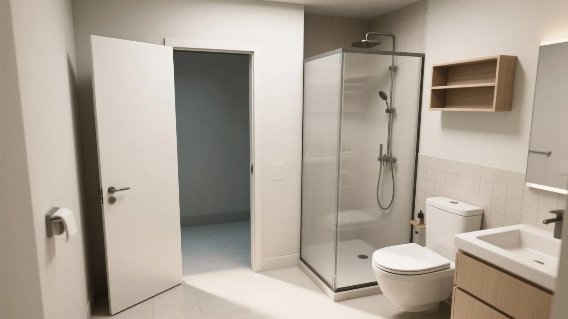 4. Shower-to-toilet offset with pocket door