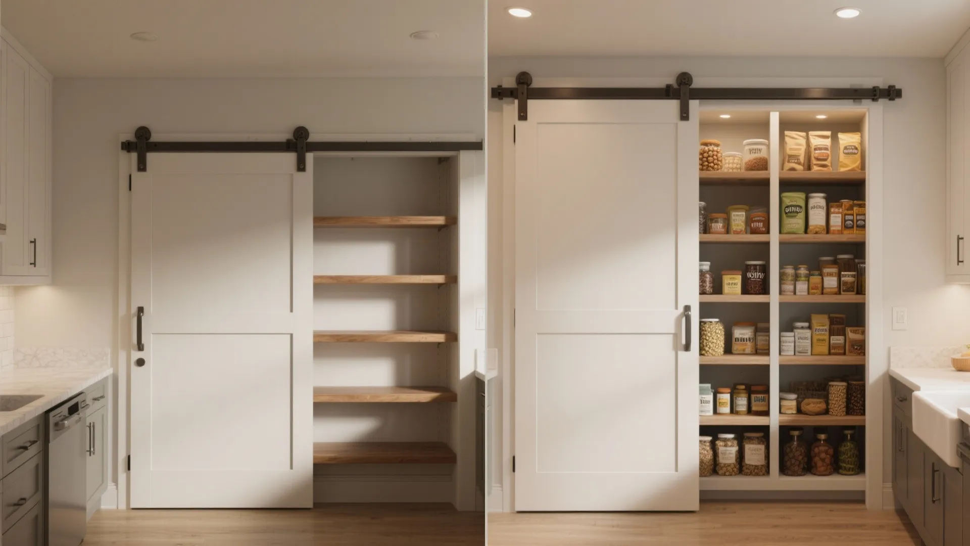 4. Pocket Door with Deep Pantry Cabinets