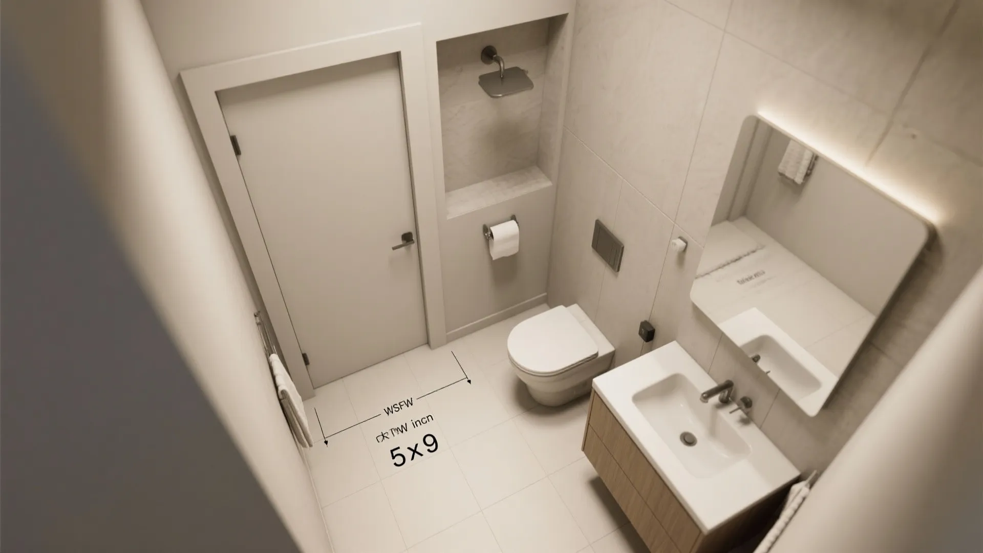 3. Use a pocket door and wall-mounted fixtures