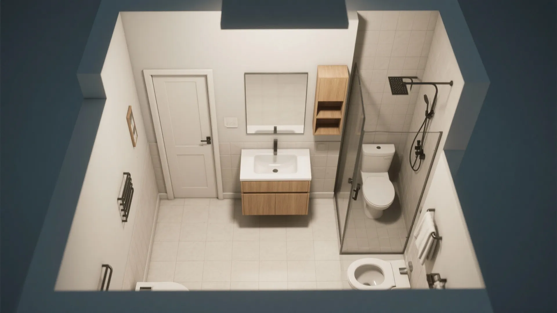 3. Pocket door plus opposite fixtures for circulation