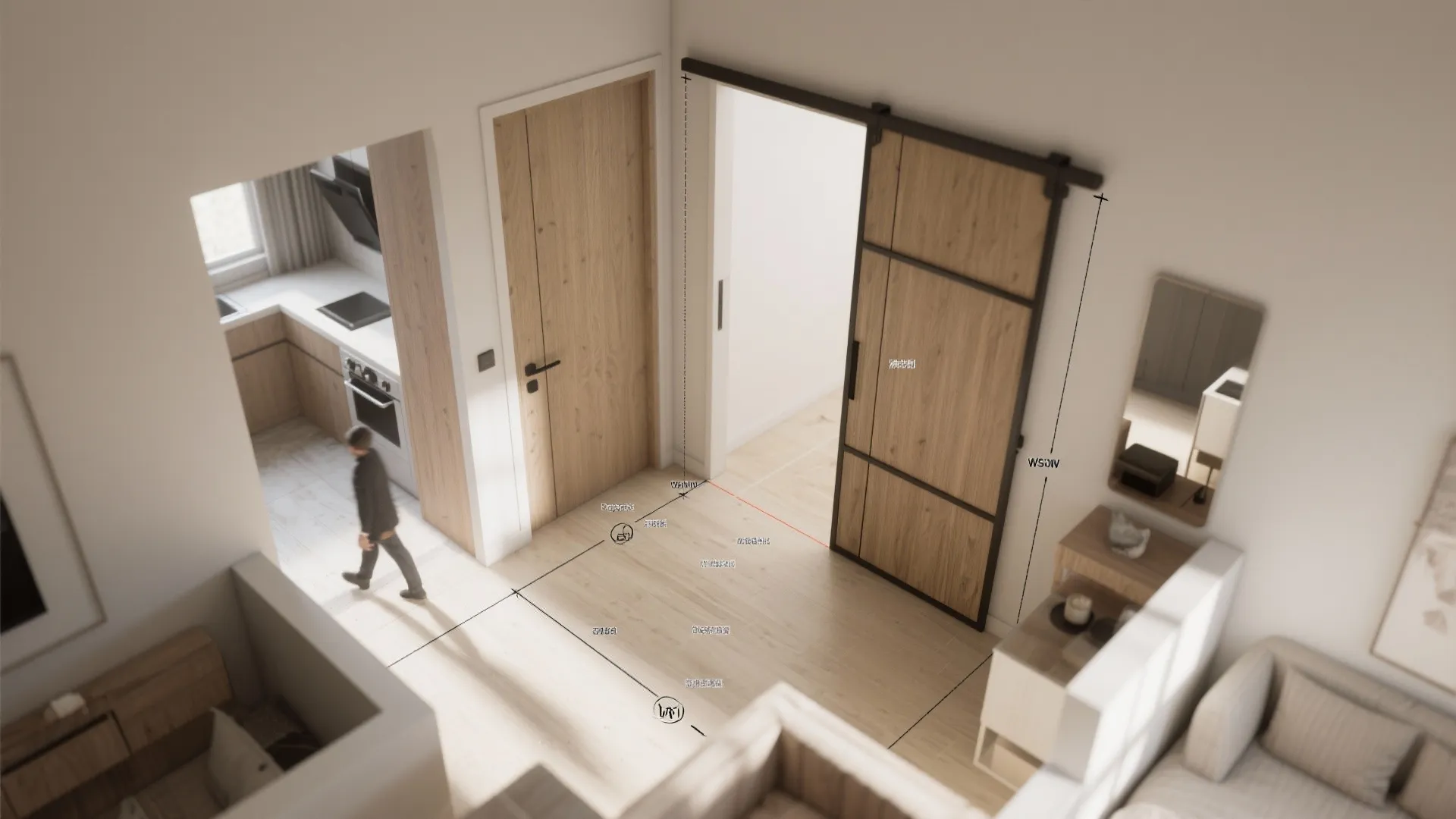 3. Pocket doors and sliding panels to save swing space