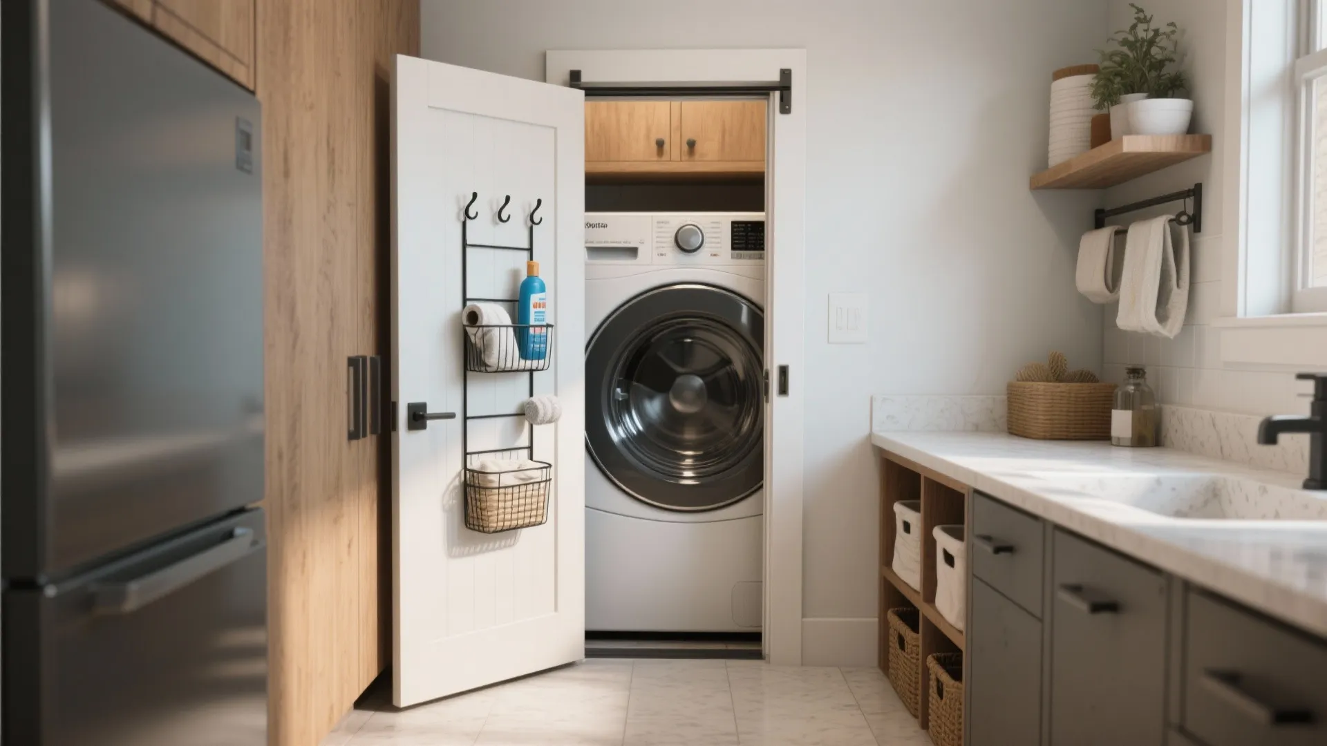 3. Pocket door with integrated storage