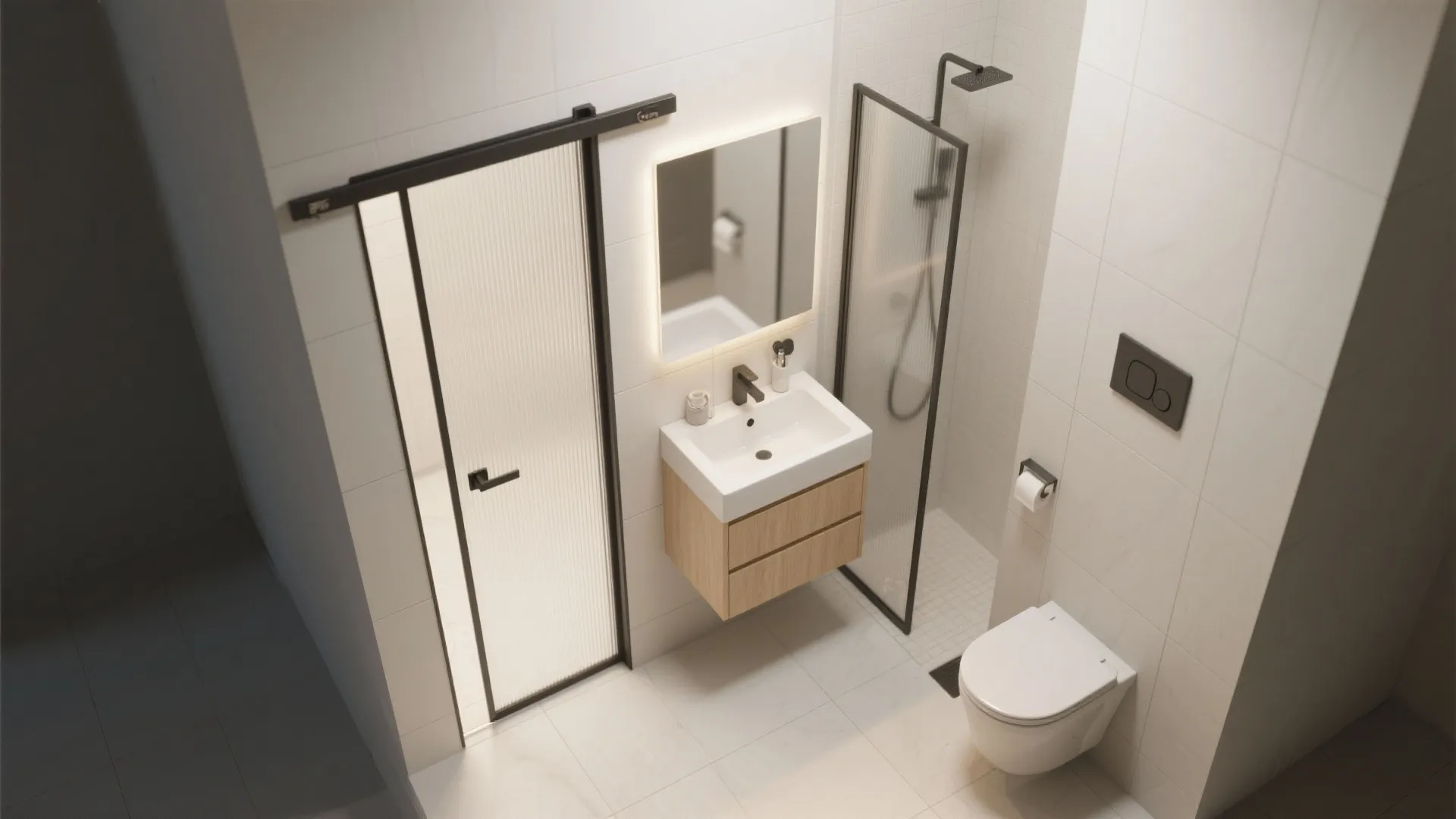 Pocket Sliding Door for Tiny Baths