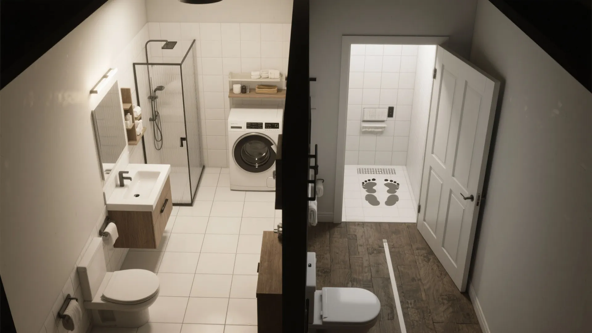 2) Pocket door to reclaim floor space