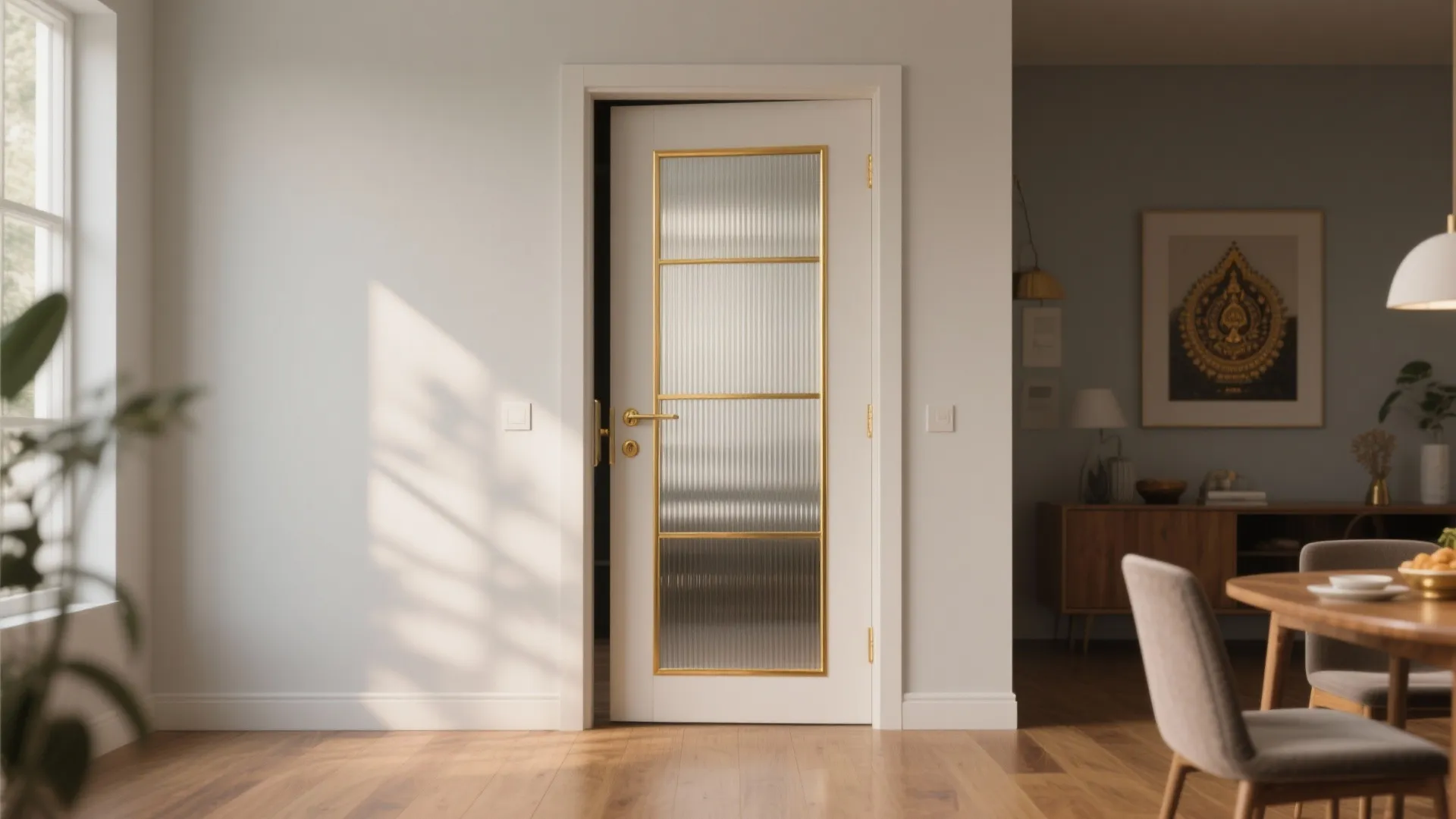 Idea 5: Pocket door with fluted glass and brass inlay