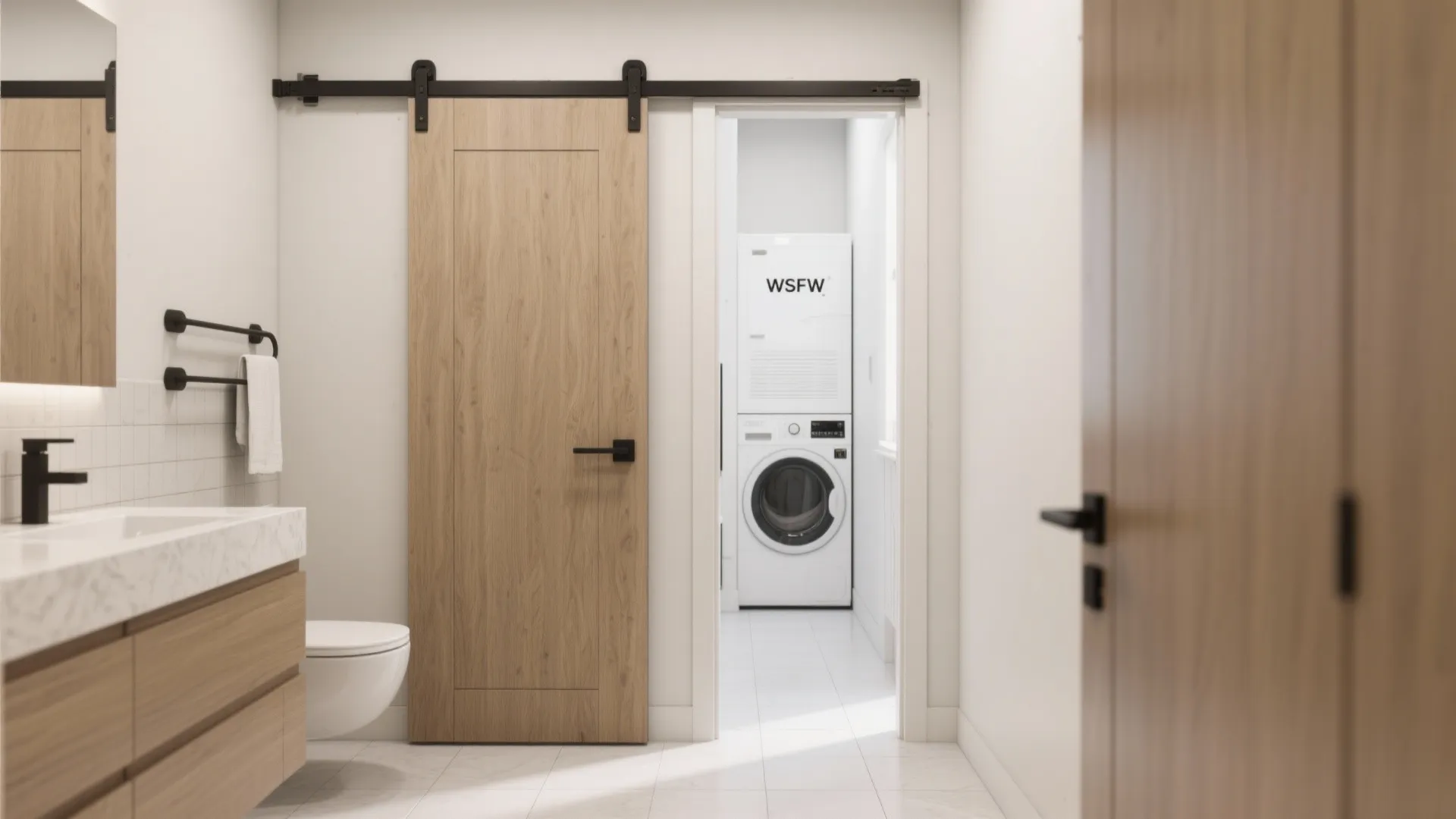 2) Pocket door to reclaim floor space