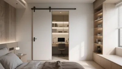 Modern Bedroom with Adjacent Home Office – Smart Design for Small Spaces