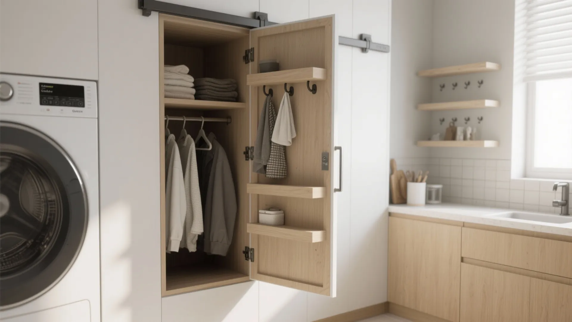2. Sliding or Pocket Doors That Double as Storage