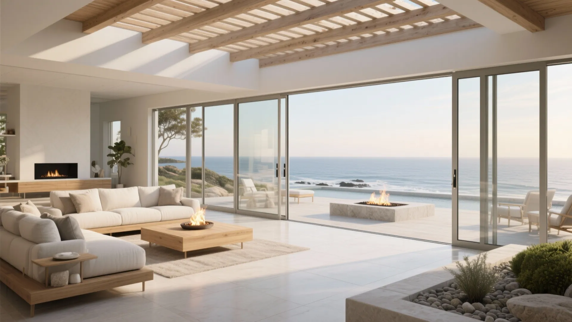 Frameless Indoor–Outdoor Great Rooms with Pocket Doors