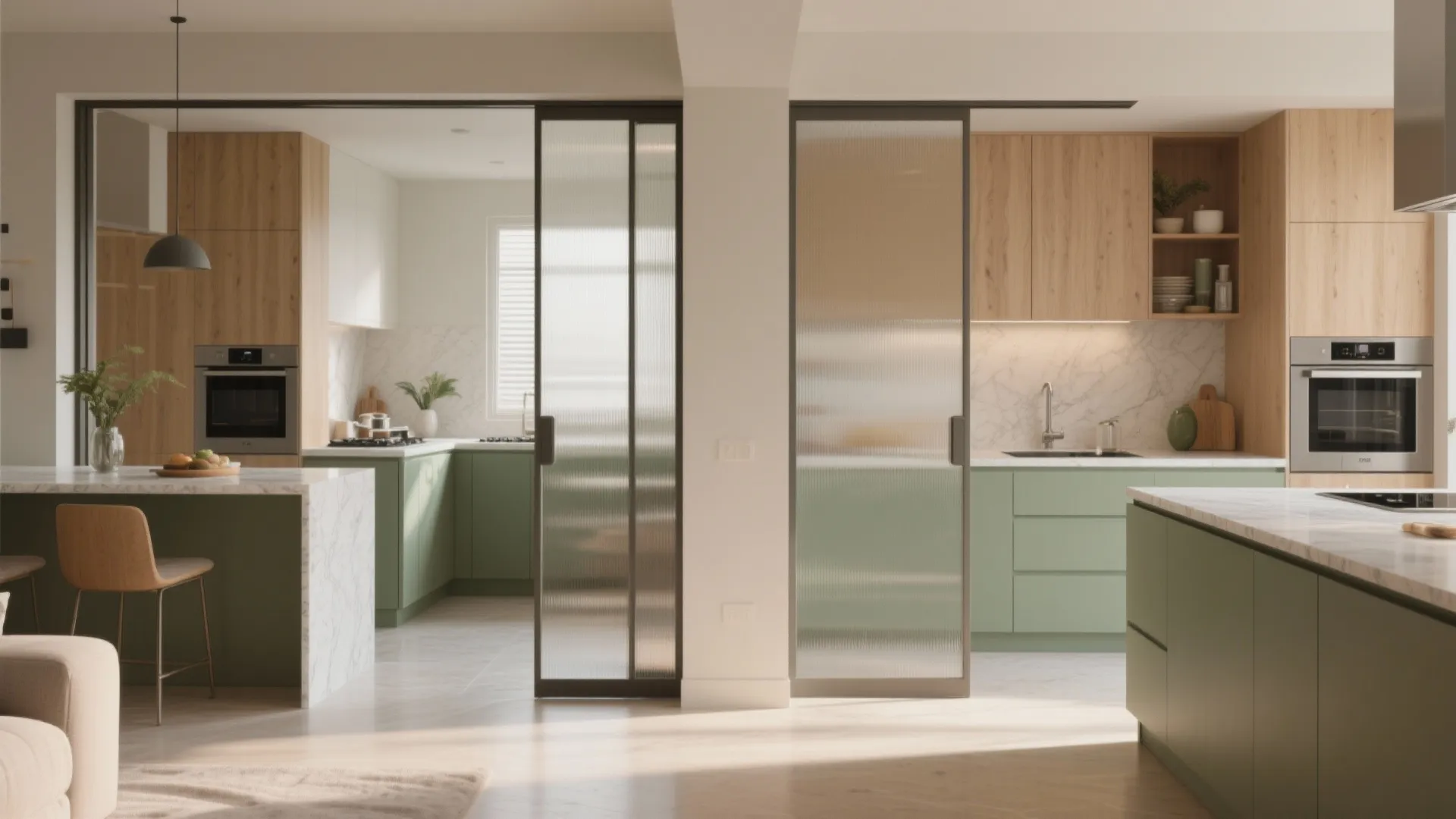 Semi-open kitchen with pocket doors for flexible living