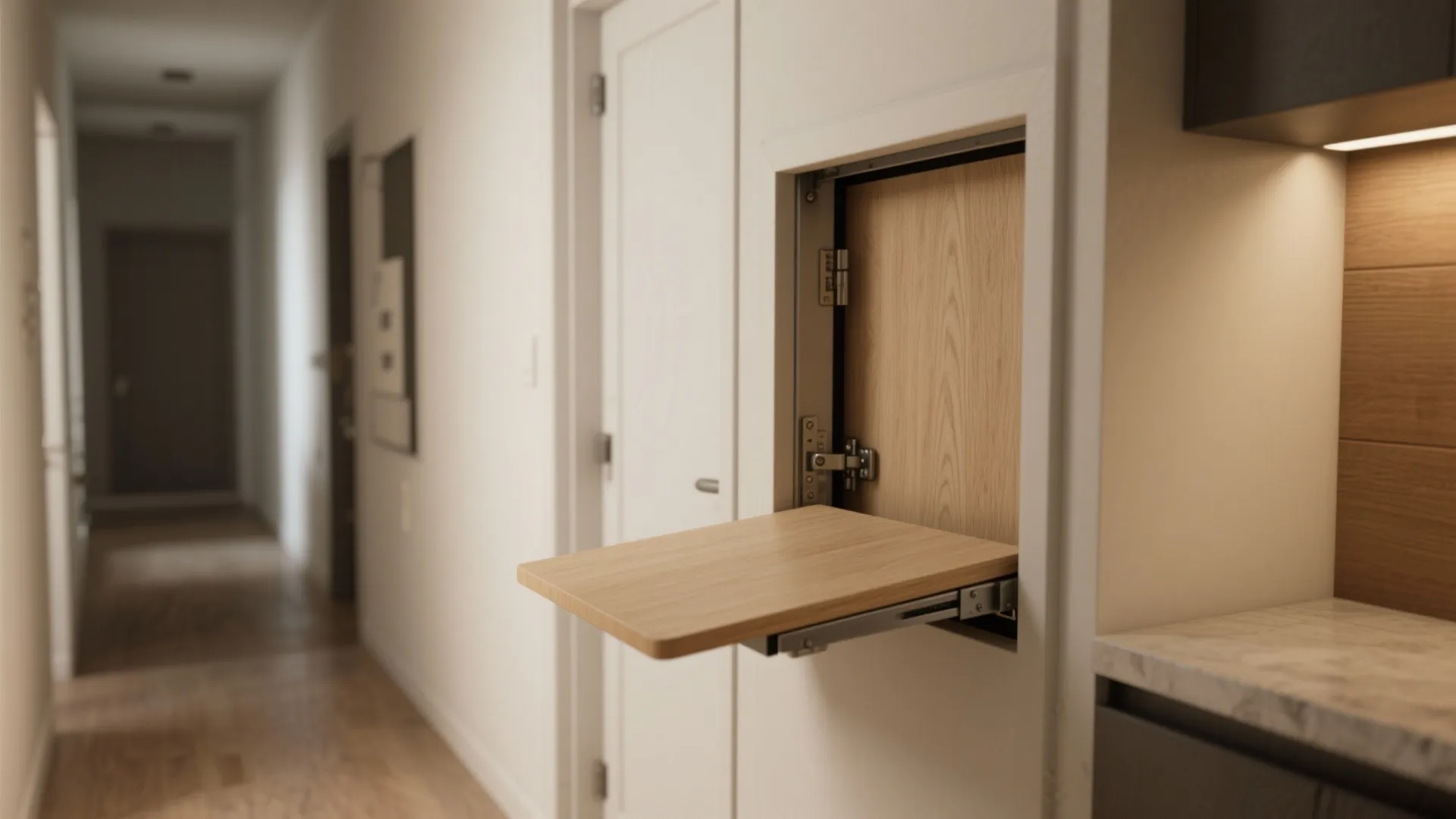 2. Pocket door and fold-down folding station