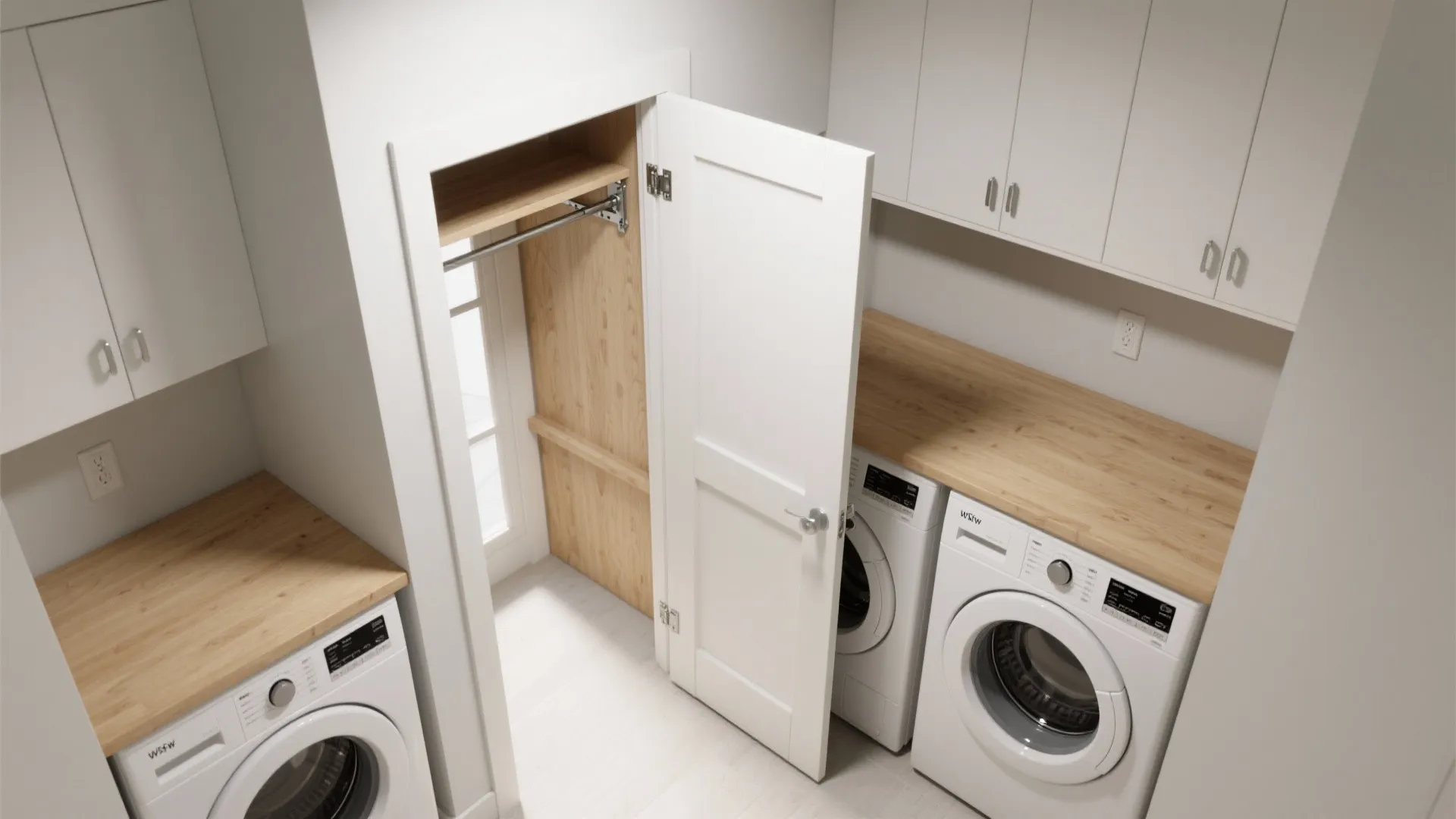 2) Pocket door plus a fold-down counter