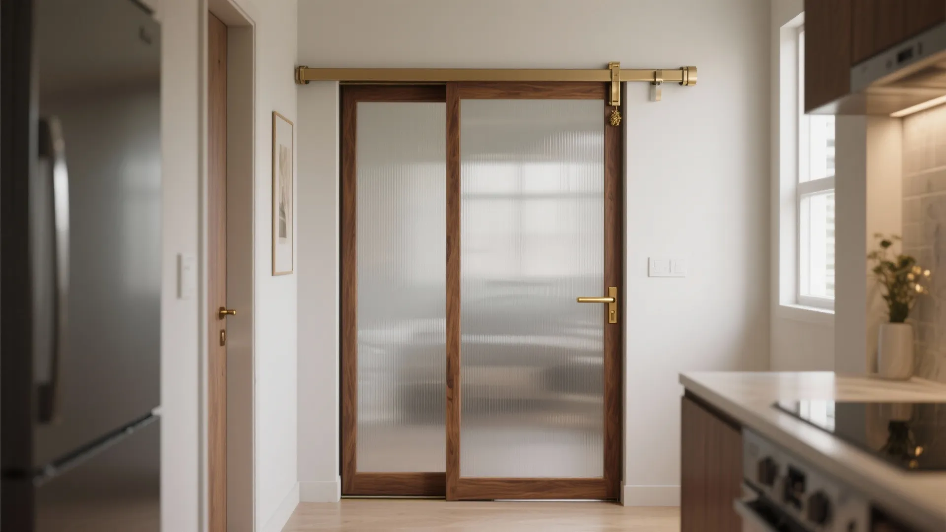 Sliding Pocket Door with Frosted Glass Frame