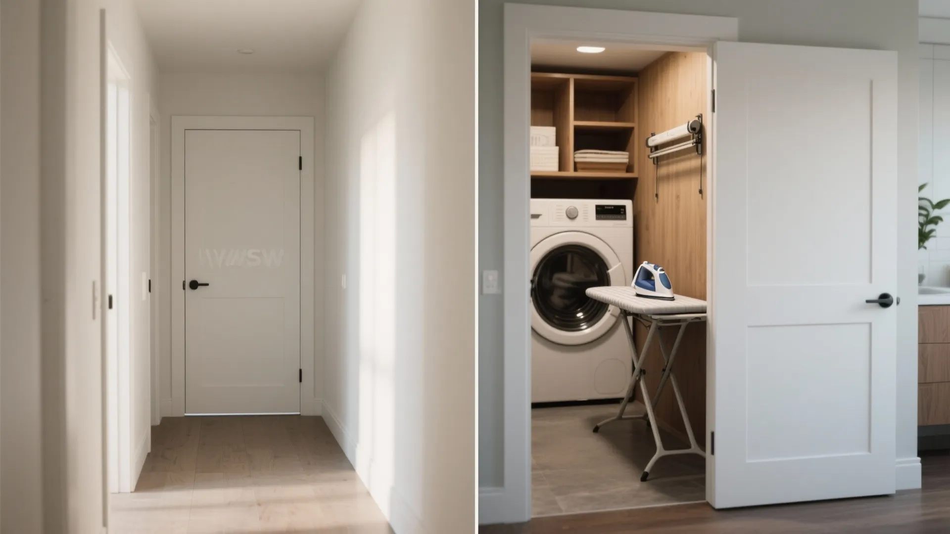 5. Pocket door or bifold hideaway + pull-down ironing board