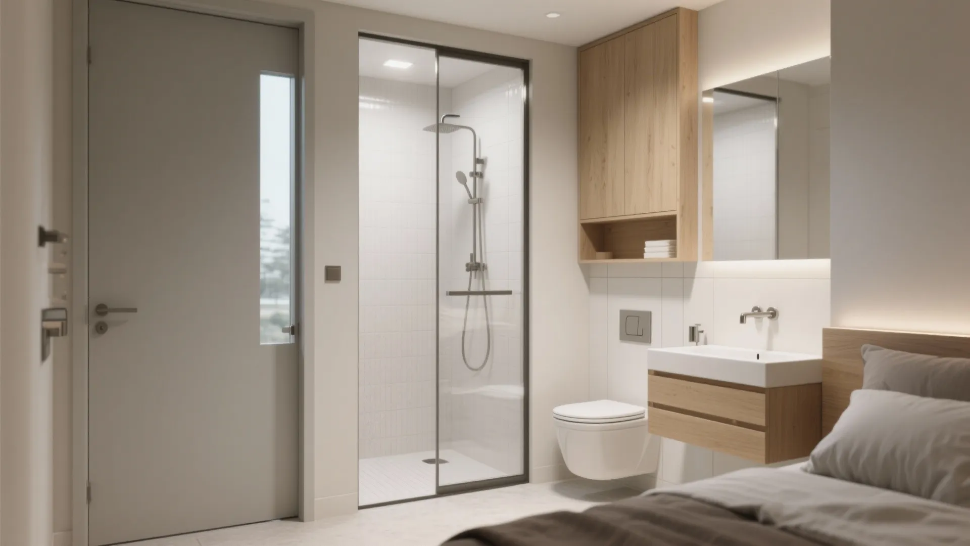 Pocket door + linear wet zone